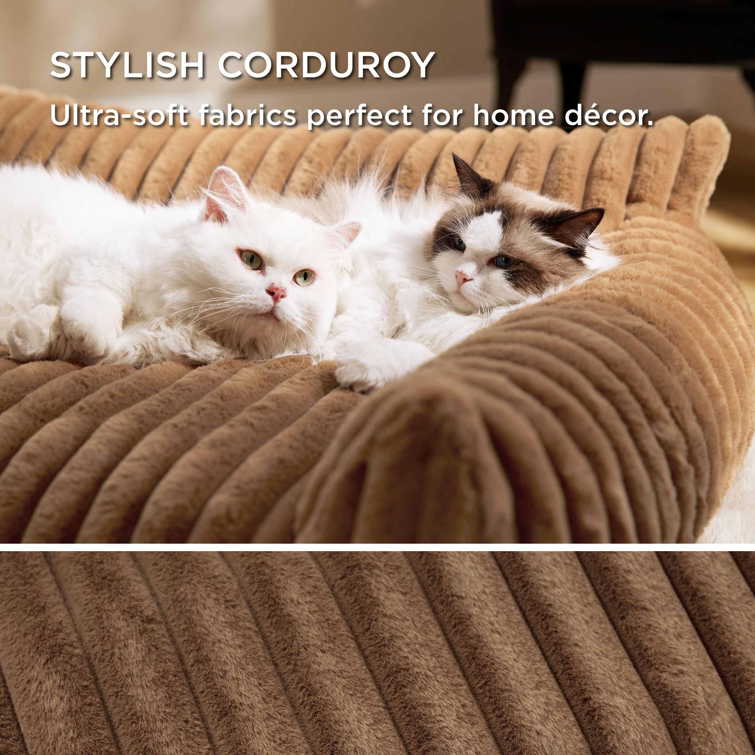 Bedsure Cute Cat Couch for Pets - Fluffy Corduroy Cat Sofa Bed, 24in Copper Brown