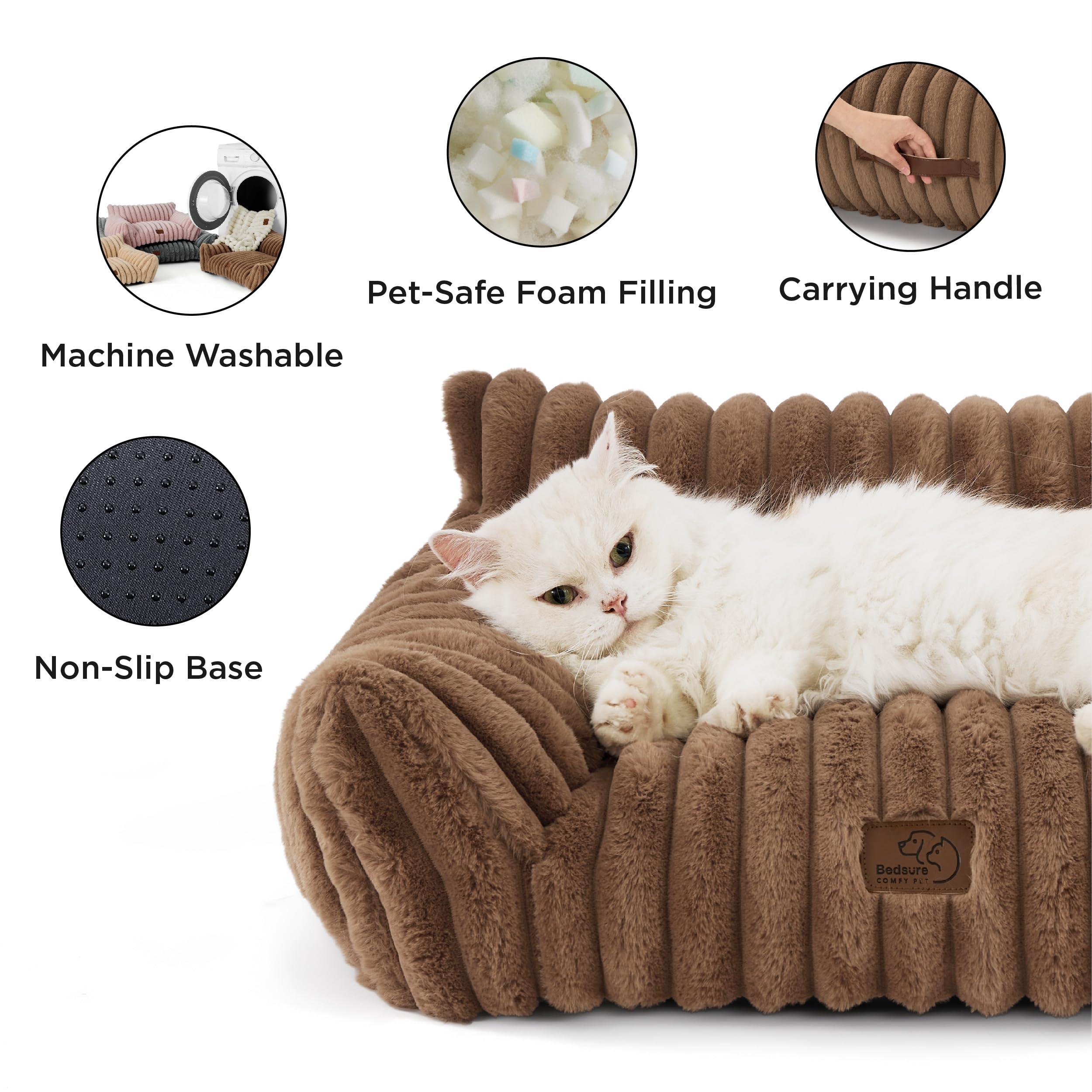 Bedsure Cute Cat Couch for Pets - Fluffy Corduroy Cat Sofa Bed, 24in Copper Brown
