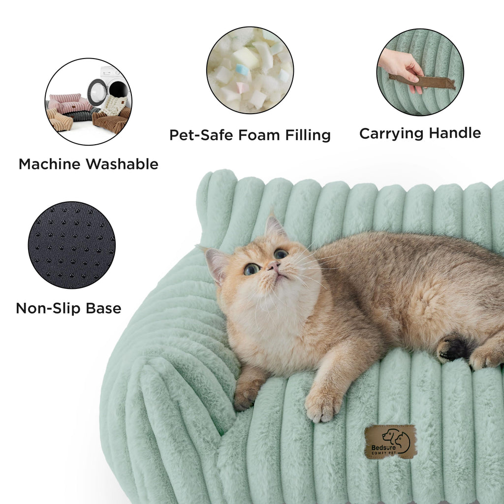 Bedsure Cute Cat Couch for Pets – Garden Green, 24in | Soft Corduroy Cat Sofa