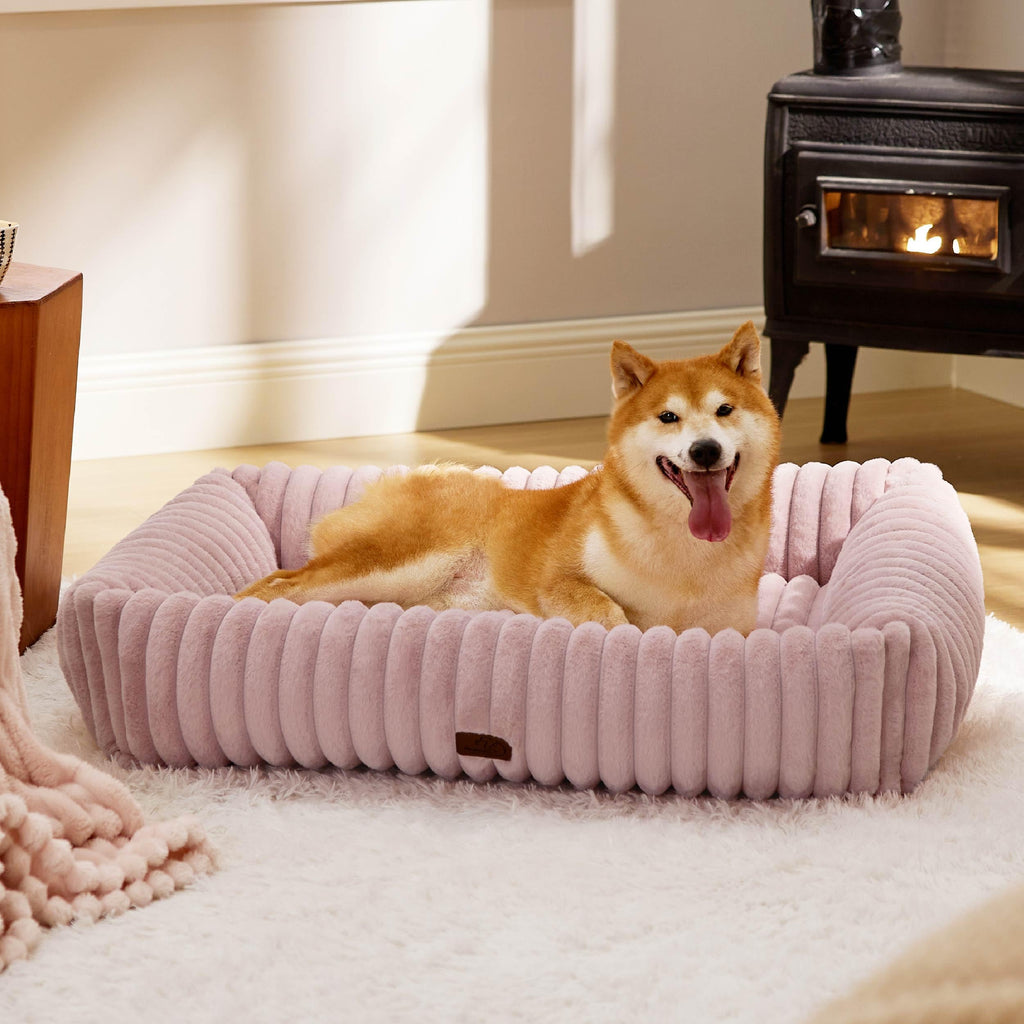 Bedsure Cute Dog Bed for Large Dogs – Washable Furry Orthopedic Bed, 36x27x8 in, Blush Pink