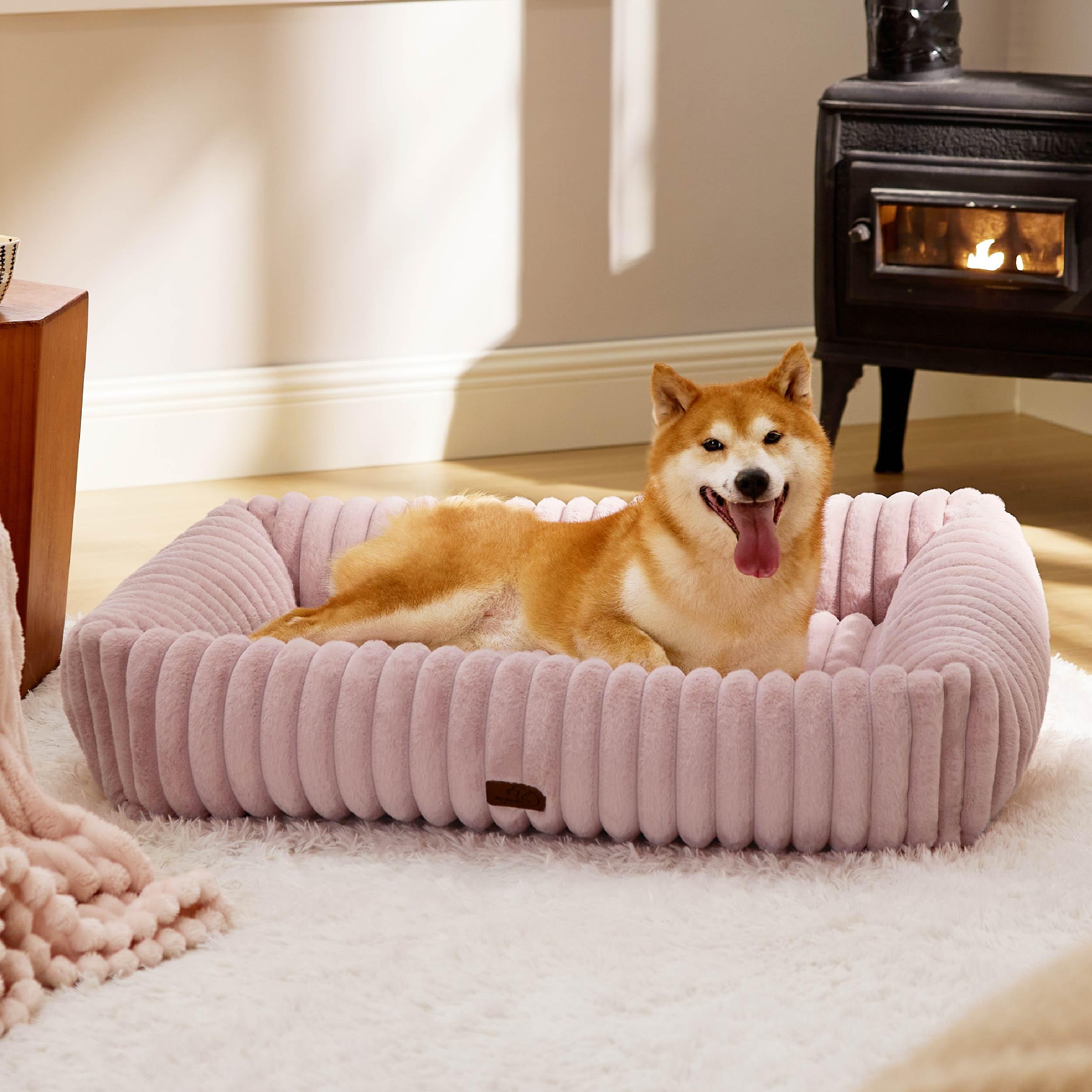 Bedsure Cute Dog Bed for Large Dogs – Washable Furry Orthopedic Bed, 36x27x8 in, Blush Pink