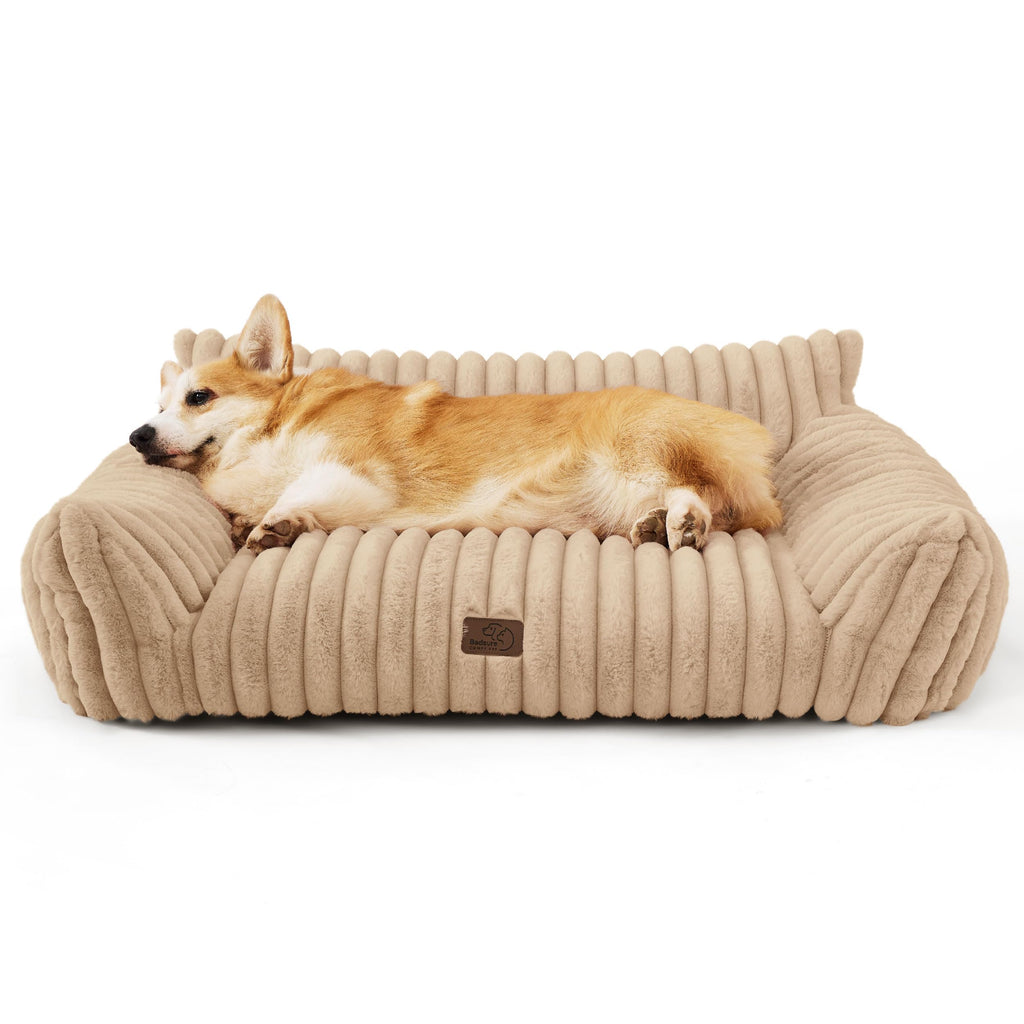 Bedsure Cute Dog Couch 36in Tuscan Beige – Premium Soft Corduroy Pet Sofa Bed