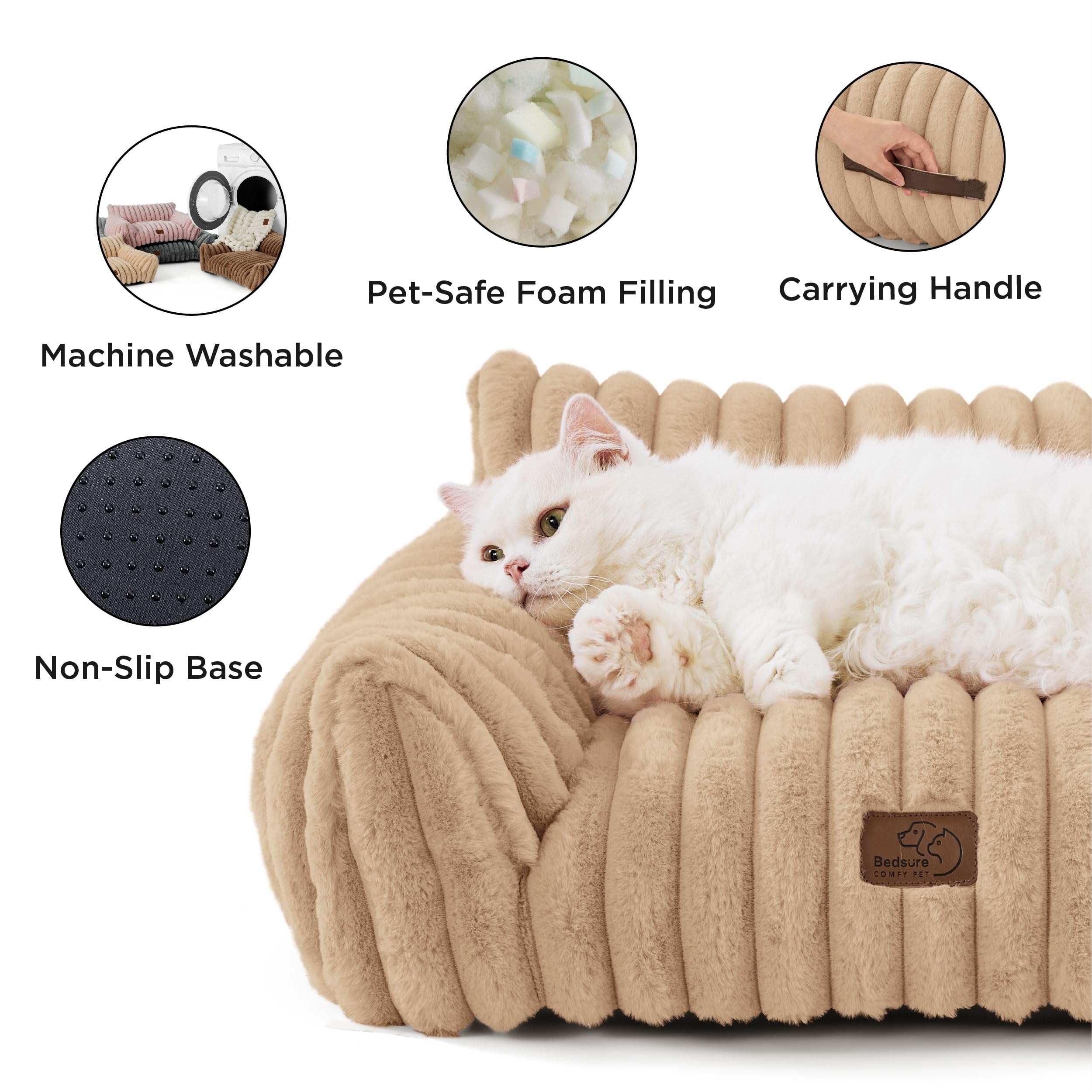 Bedsure Cute Dog Couch 36in Tuscan Beige – Premium Soft Corduroy Pet Sofa Bed