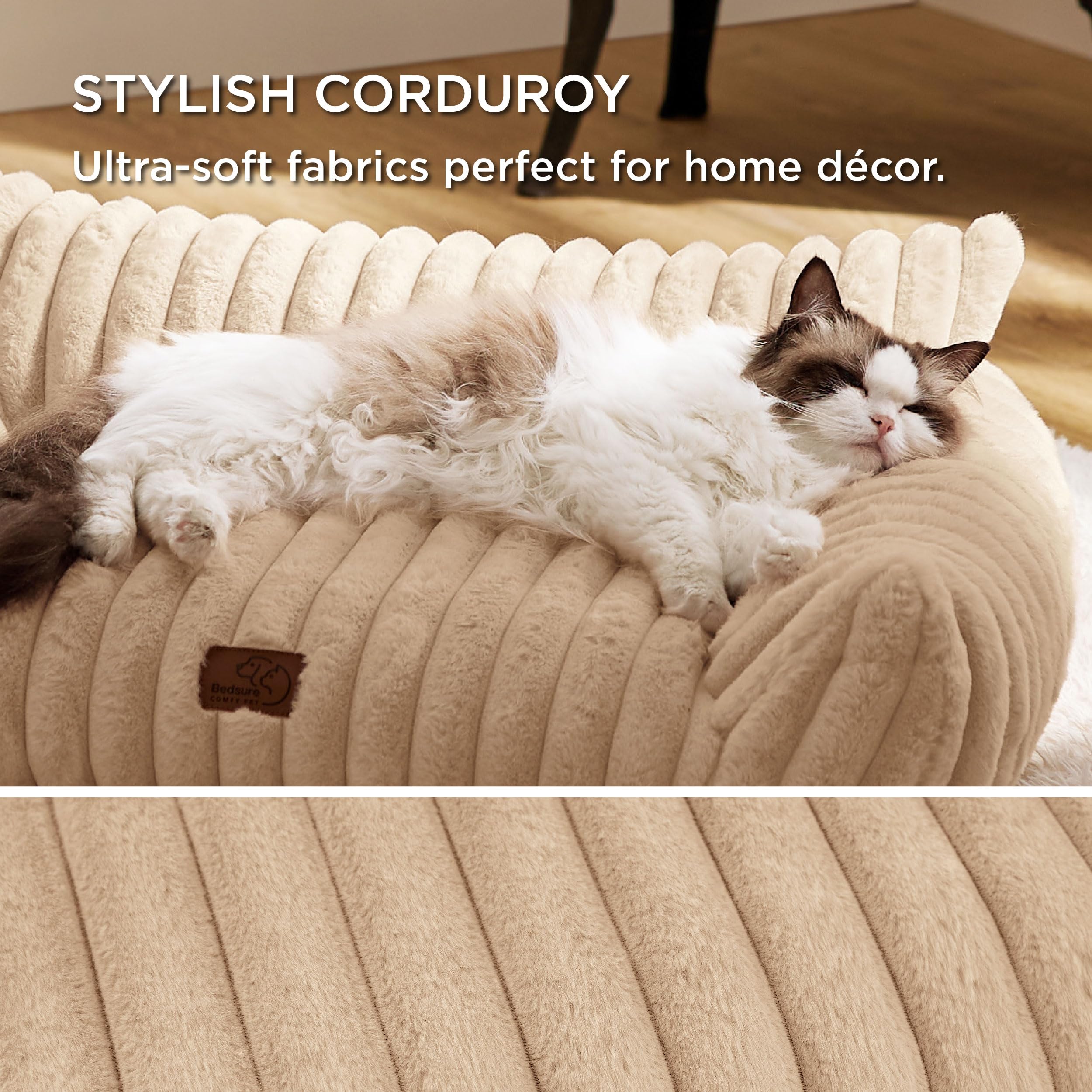 Bedsure Cute Dog Couch 36in Tuscan Beige – Premium Soft Corduroy Pet Sofa Bed