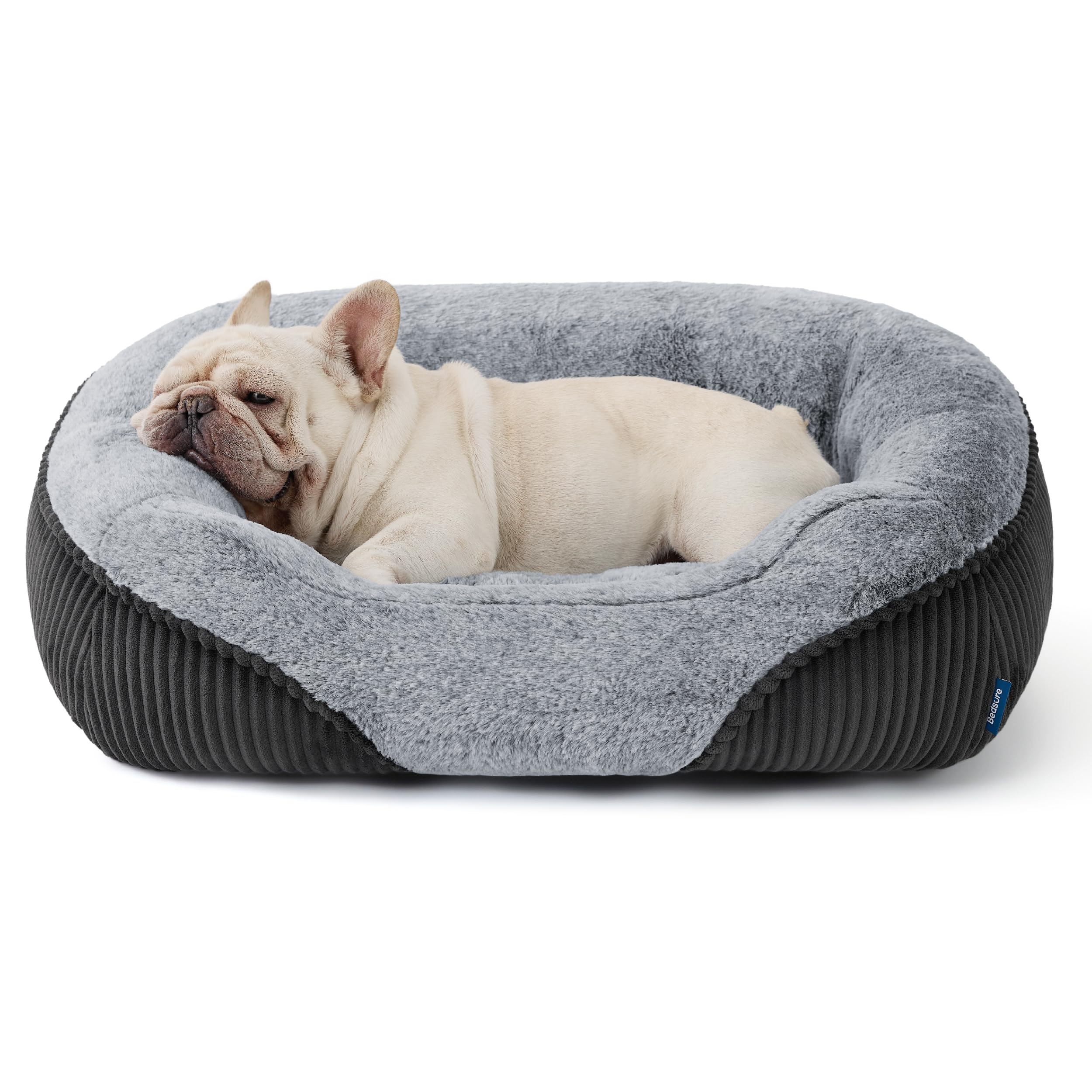 Bedsure Washable Dog Bed – Medium Rectangle Plush Bed, 30x24x8 in, Grey