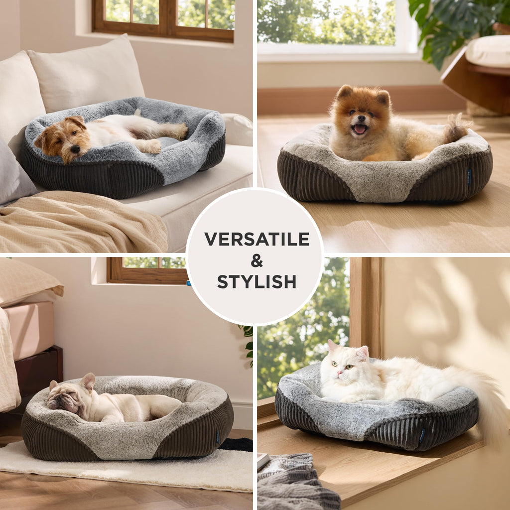 Bedsure Washable Dog Bed – Medium Rectangle Plush Bed, 30x24x8 in, Grey