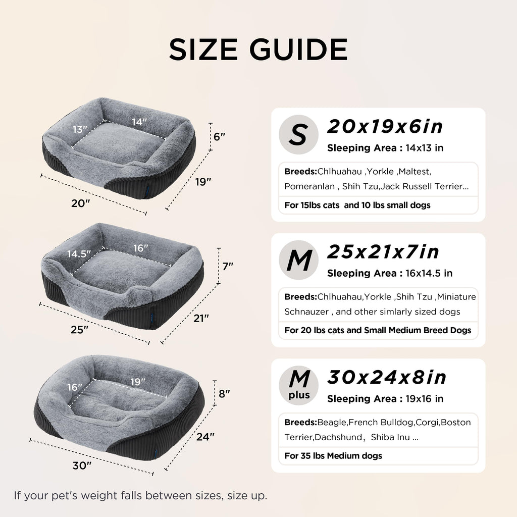 Bedsure Washable Dog Bed – Medium Rectangle Plush Bed, 30x24x8 in, Grey