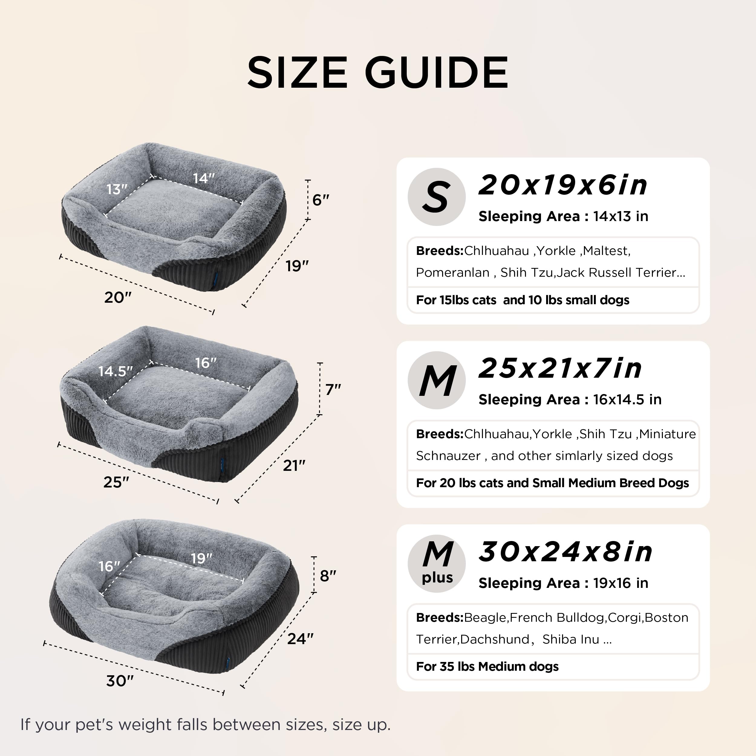 Bedsure Washable Dog Bed – Medium Rectangle Plush Bed, 30x24x8 in, Grey
