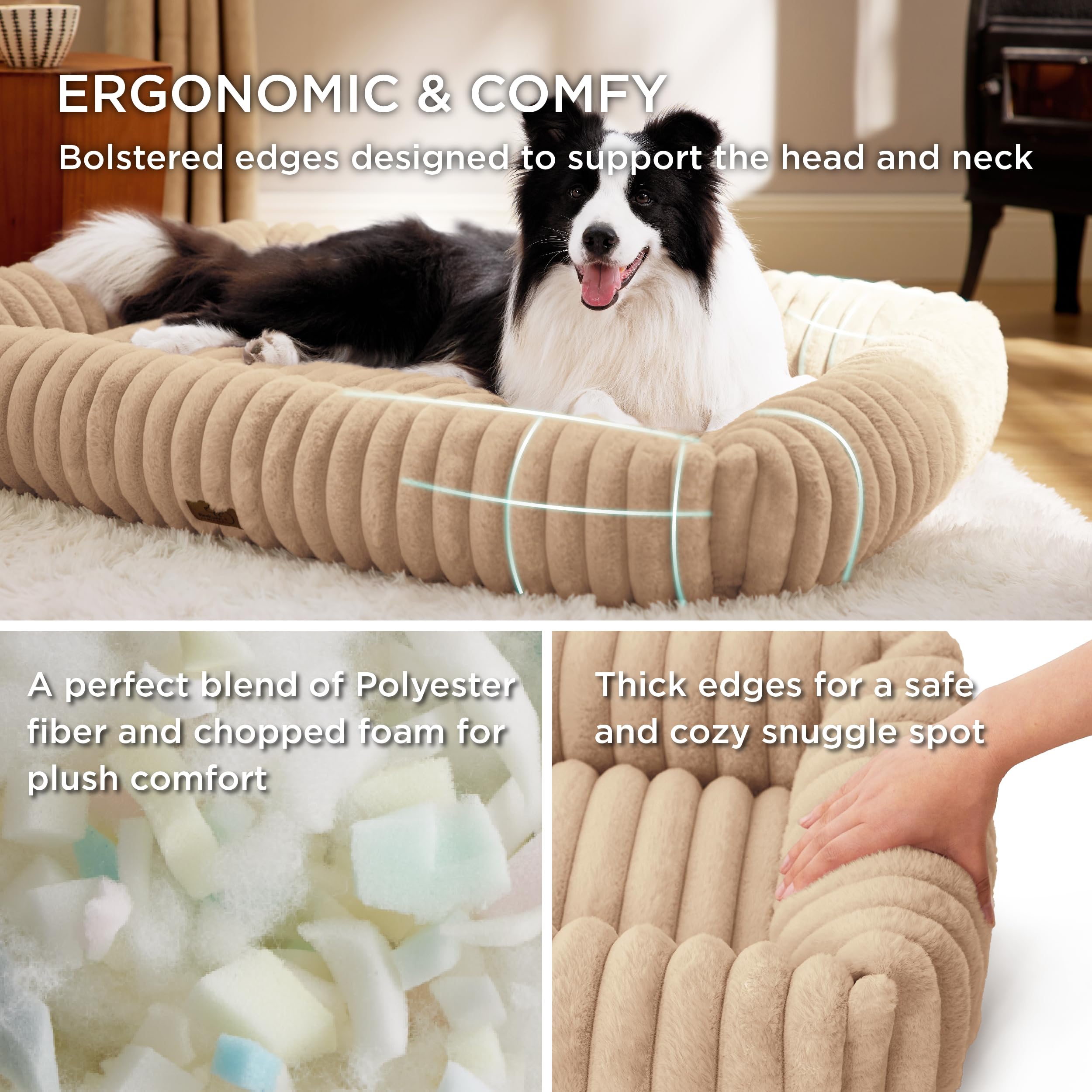 Bedsure Washable Dog Bed for Medium Dogs — Orthopedic Rectangle, 43x30x8 in, Sandy Beige