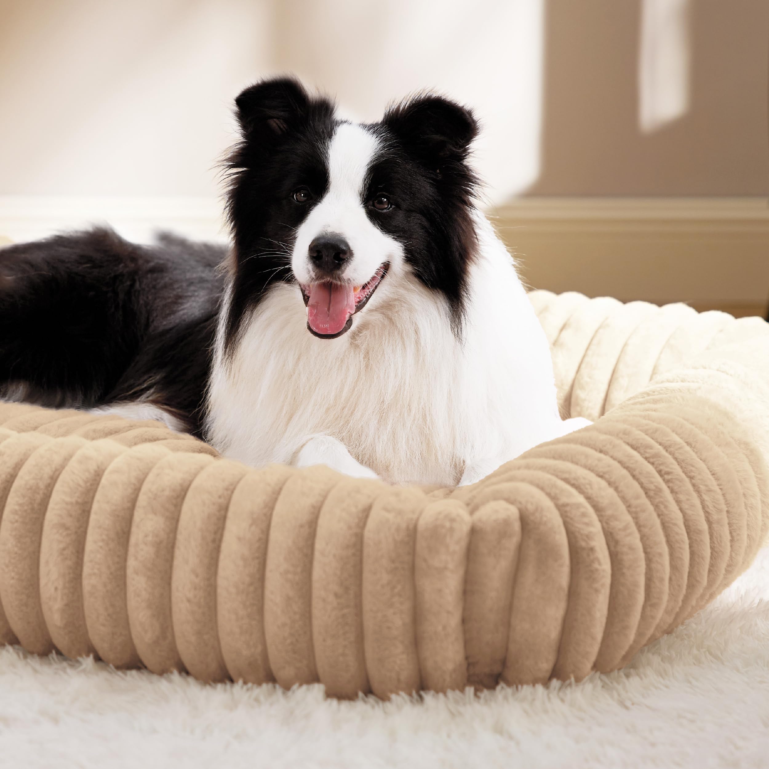 Bedsure Washable Dog Bed for Medium Dogs — Orthopedic Rectangle, 43x30x8 in, Sandy Beige