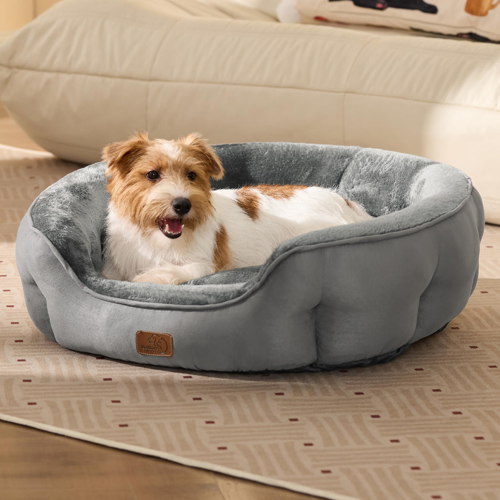 Bedsure Round Donut Dog Bed for Medium Dogs – 28in Grey, Washable & Anti-Slip