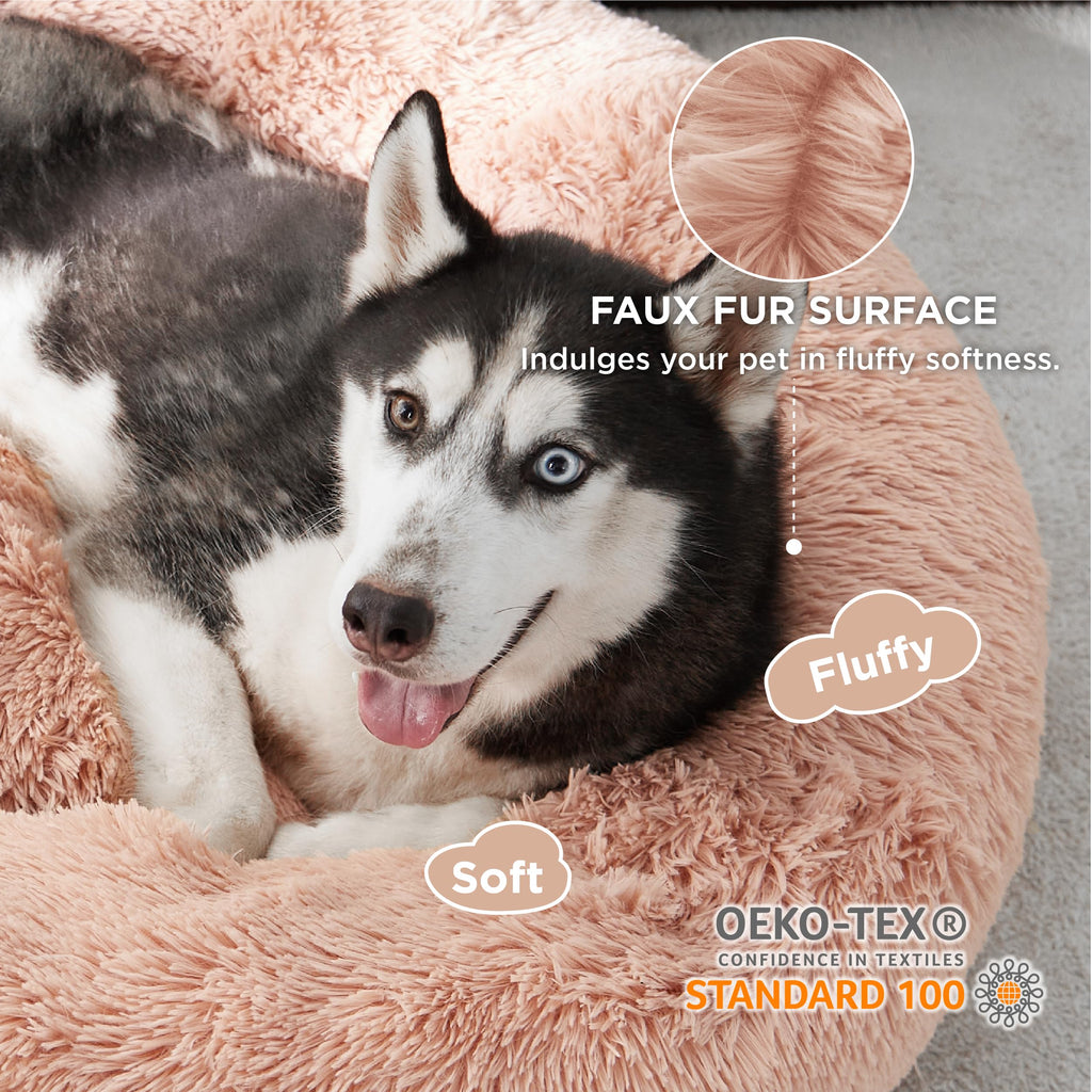 Bedsure Calming Donut Dog Bed for Large Dogs – 36-Inch Round, Anti-Slip, Pink (Up to 80 lbs)