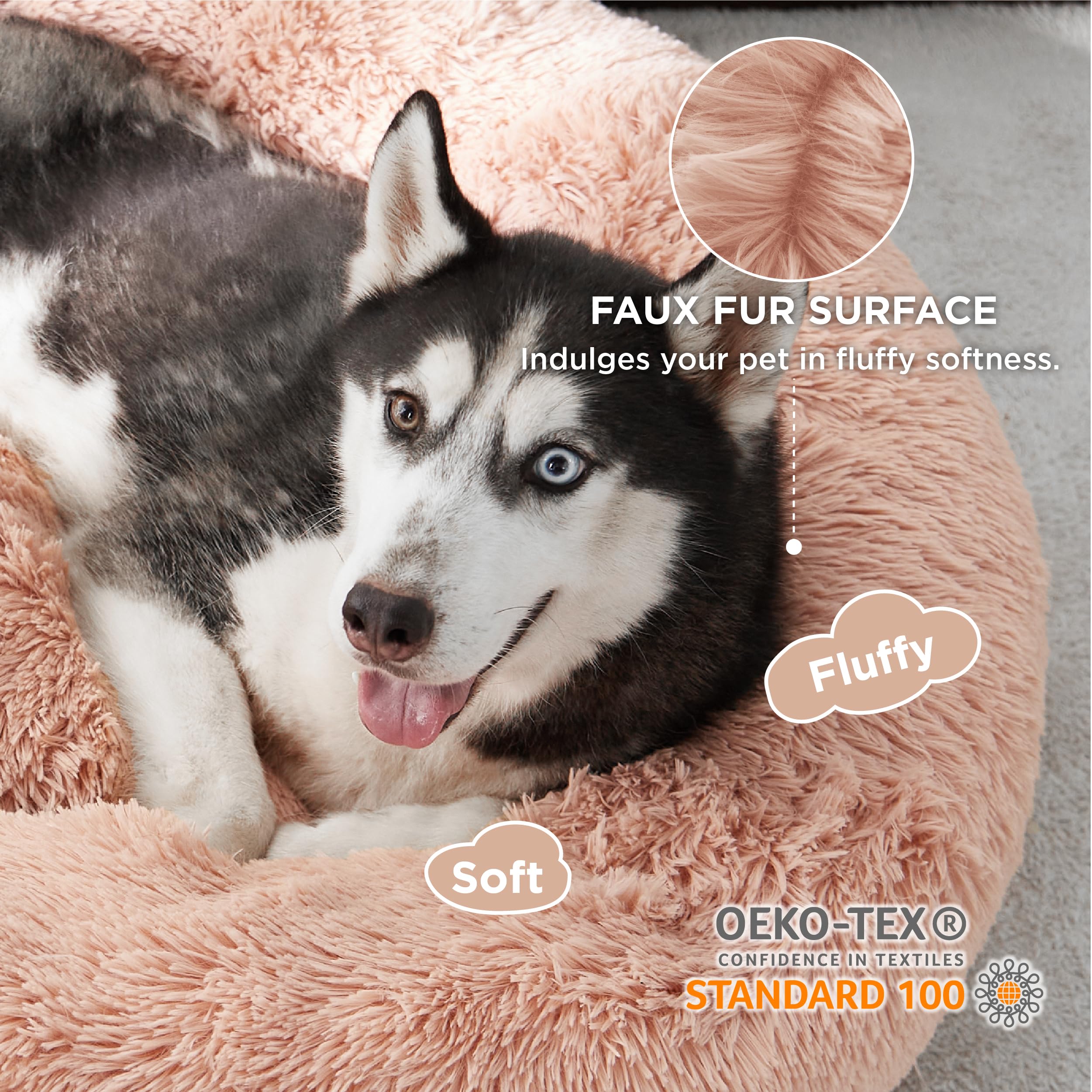Bedsure Calming Donut Dog Bed for Large Dogs – 36-Inch Round, Anti-Slip, Pink (Up to 80 lbs)