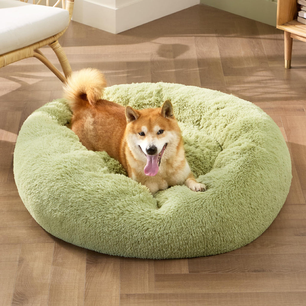 Bedsure Calming Donut Dog Bed for Medium Dogs – 30in Green, Washable & Anti-Slip