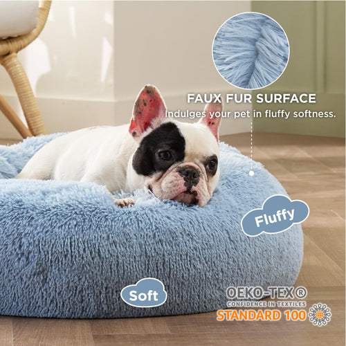 Bedsure Calming Donut Dog Bed for Small Dogs – 23-Inch Round Light Blue, Washable, Anti-Slip, Fits Up to 25 lbs