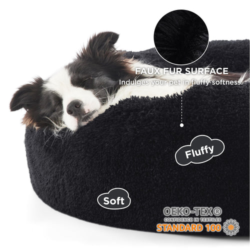 Bedsure Calming Dog Bed for Large Dogs — 36-Inch Donut Round, Anti-Slip, Plush Faux Fur, Up to 80 lbs | Black