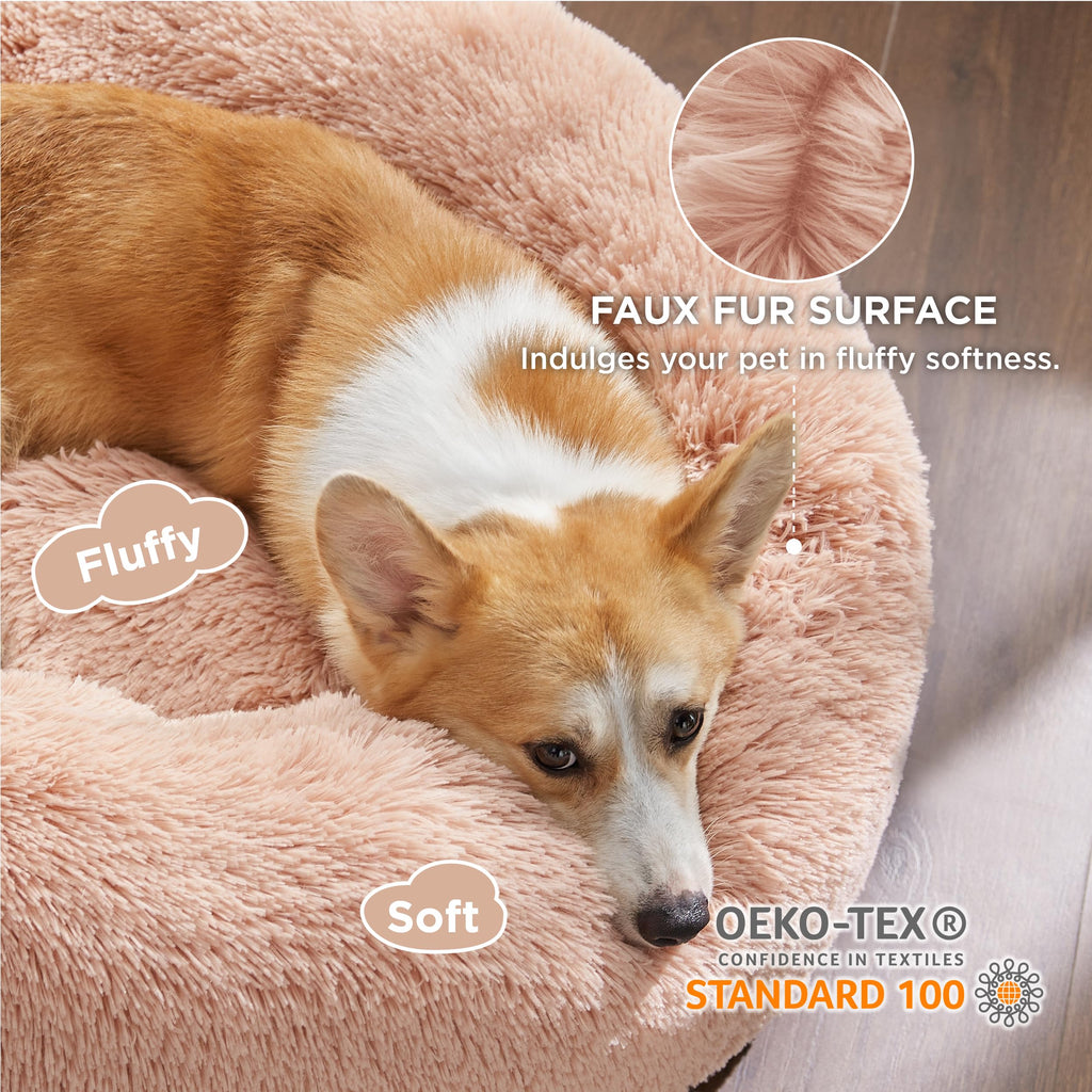 Bedsure Calming Donut Bed for Medium Dogs | 30-Inch Round Plush Pink, Anti-Slip