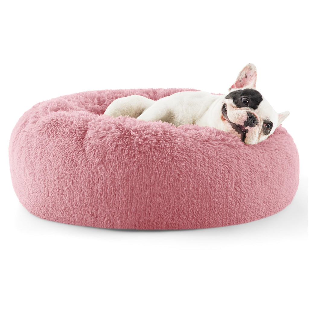 Bedsure Calming Donut Dog Bed for Small Dogs – 23in, Washable, Mauve Blush