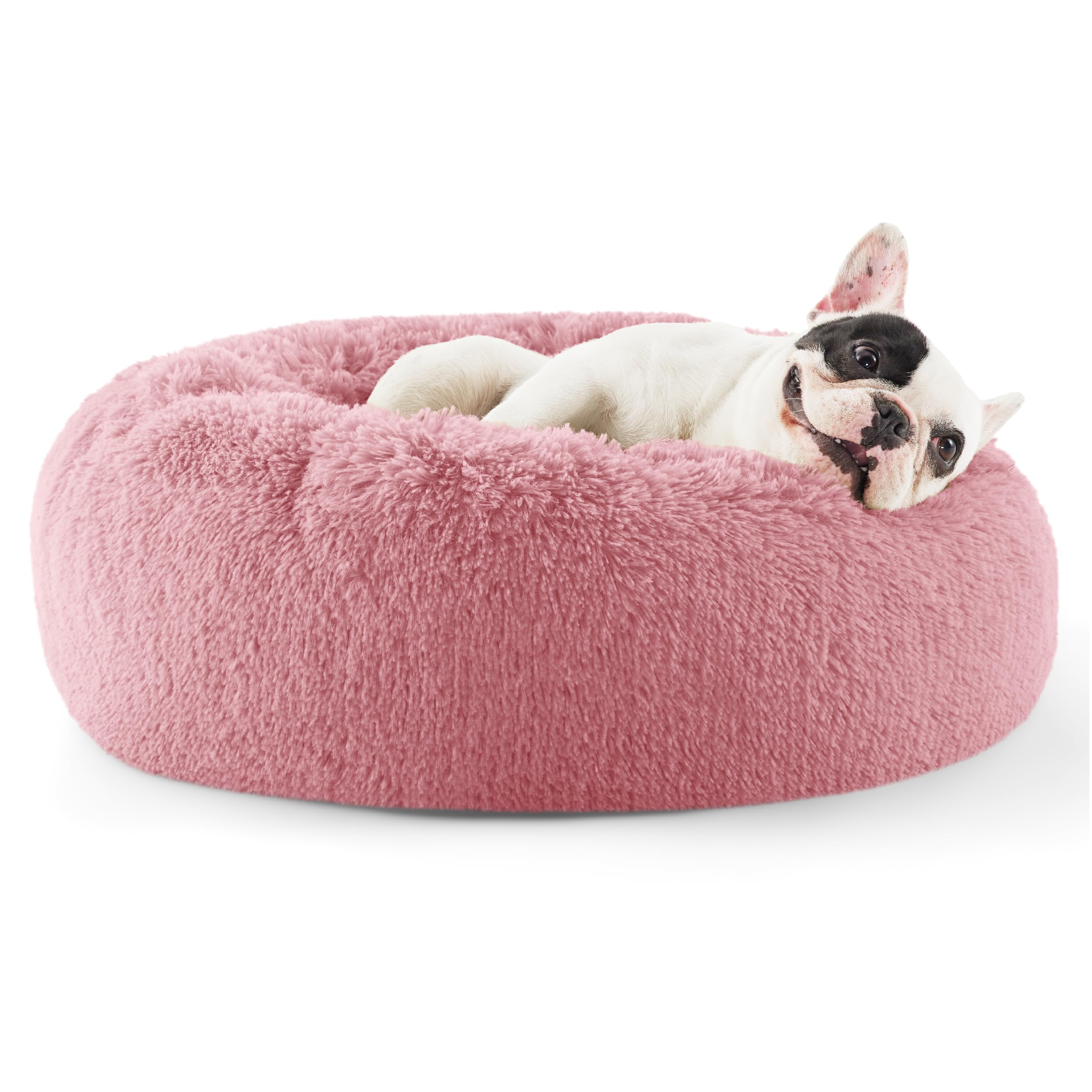 Bedsure Calming Donut Dog Bed for Small Dogs – 23in, Washable, Mauve Blush