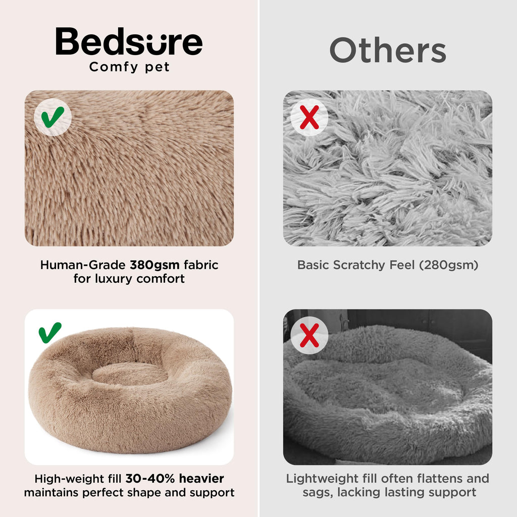 Bedsure Calming Donut Dog Bed for Small to Medium Dogs - 27-Inch Round Anti-Slip Camel