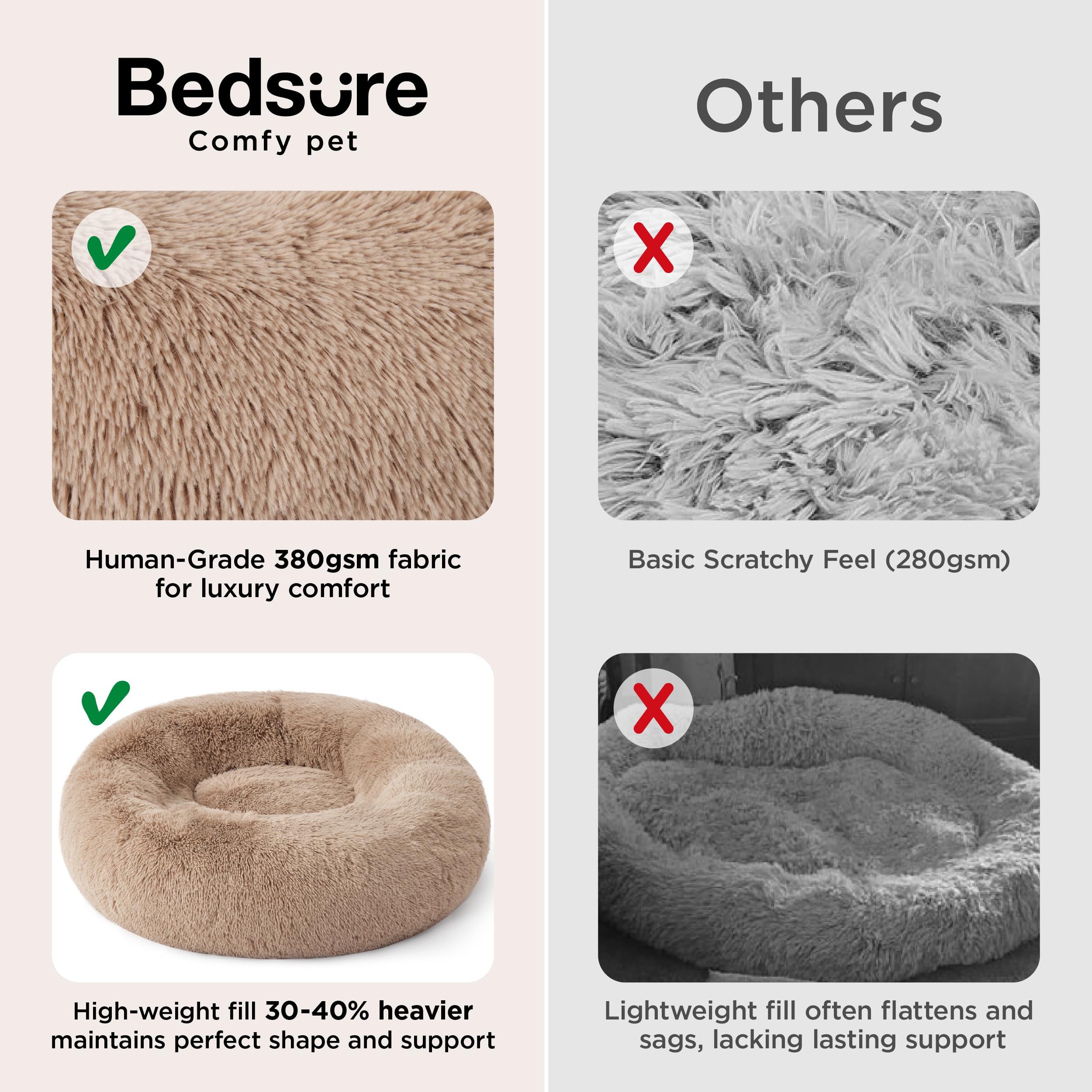 Bedsure Calming Donut Dog Bed for Small to Medium Dogs - 27-Inch Round Anti-Slip Camel