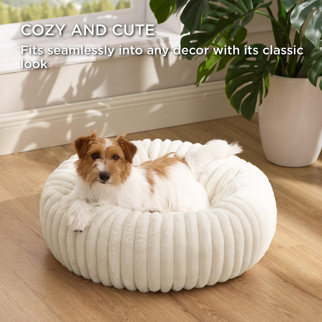 Bedsure Donut Small Dog Bed – Cream, Round Faux Fur Bed for Small Dogs (27x27x8)