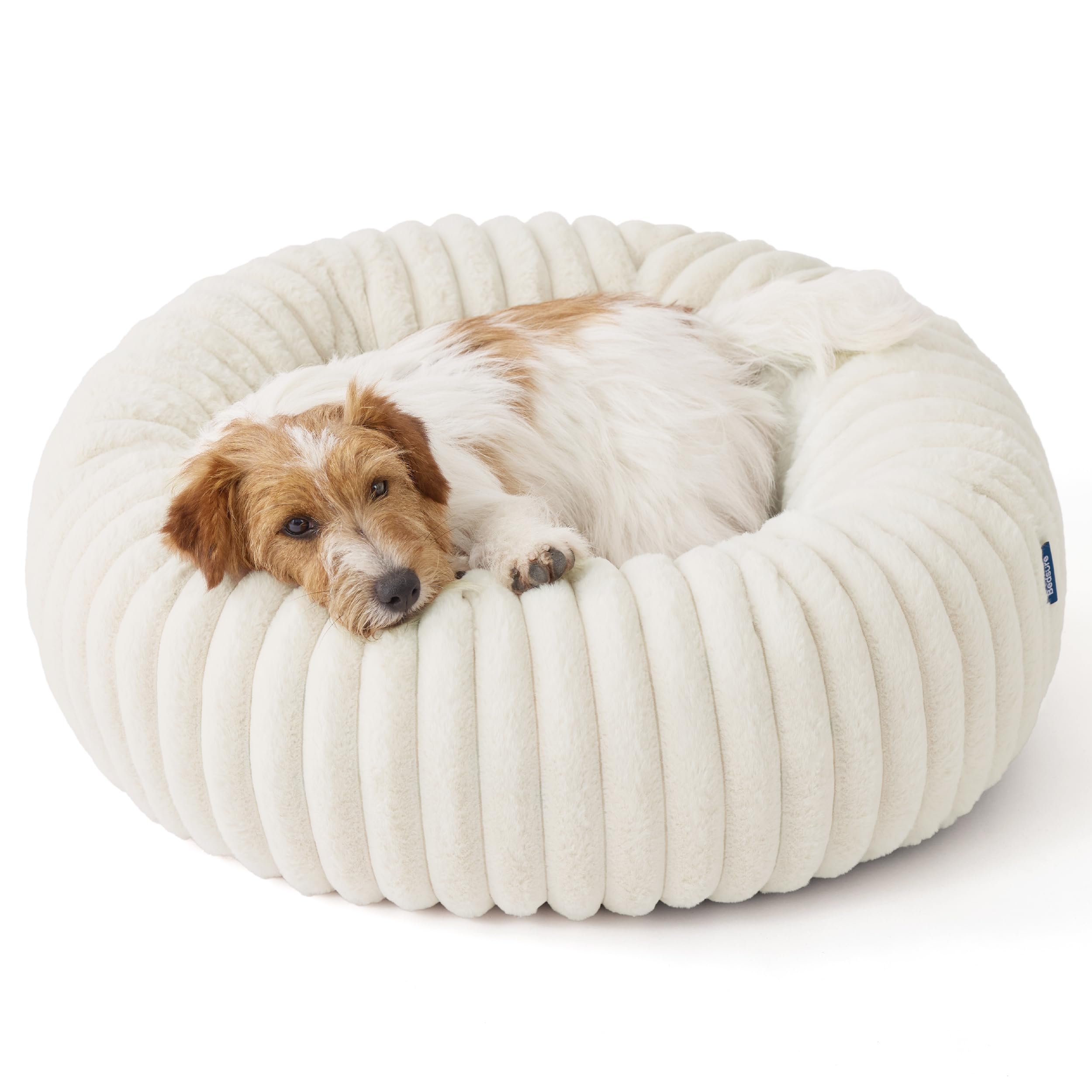 Bedsure Donut Small Dog Bed – Cream, Round Faux Fur Bed for Small Dogs (27x27x8)