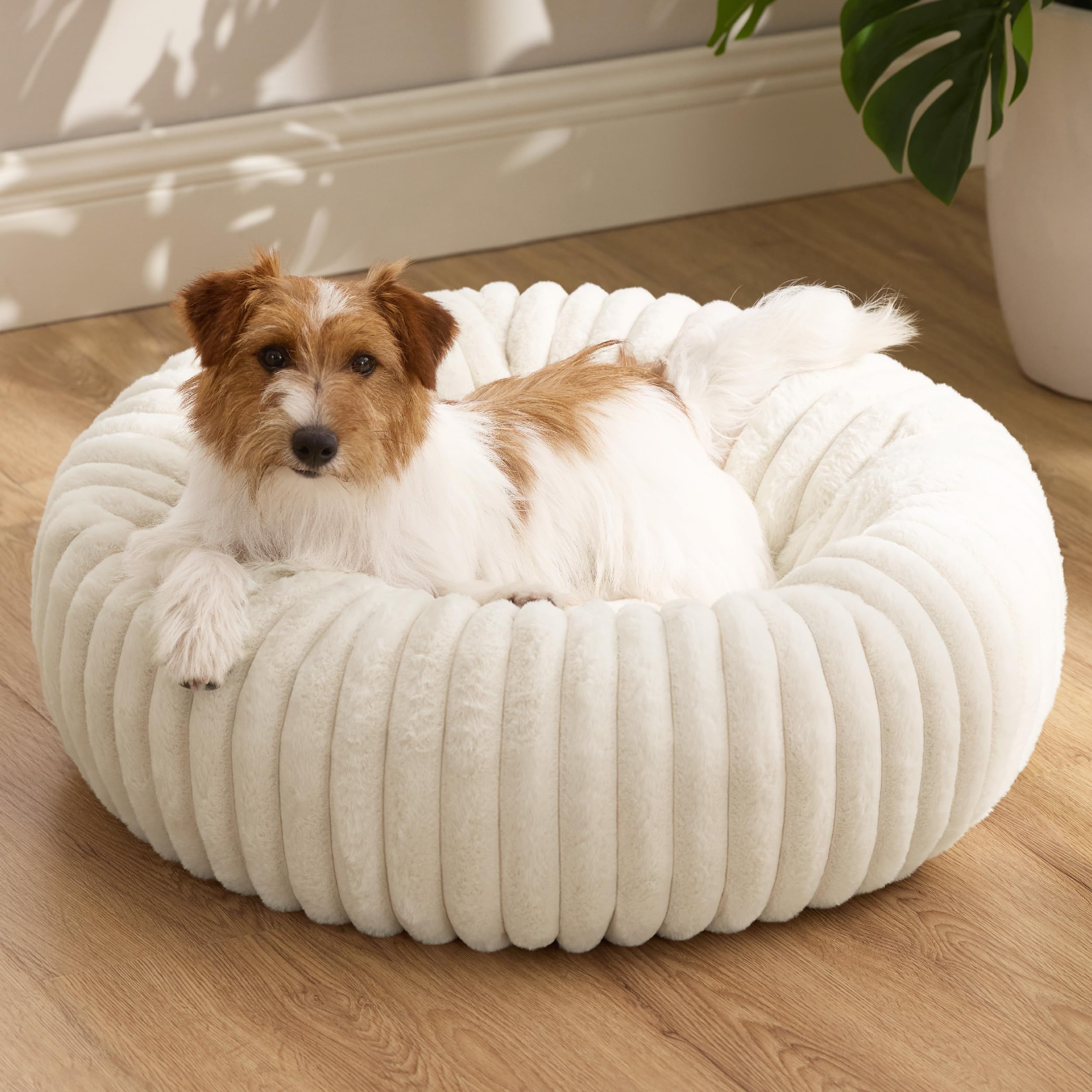 Bedsure Donut Small Dog Bed – Cream, Round Faux Fur Bed for Small Dogs (27x27x8)