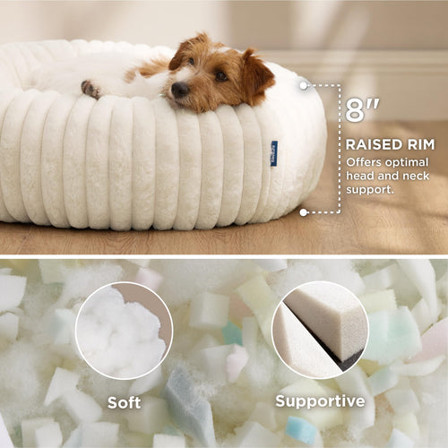 Bedsure Donut Small Dog Bed – Cream, Round Faux Fur Bed for Small Dogs (27x27x8)