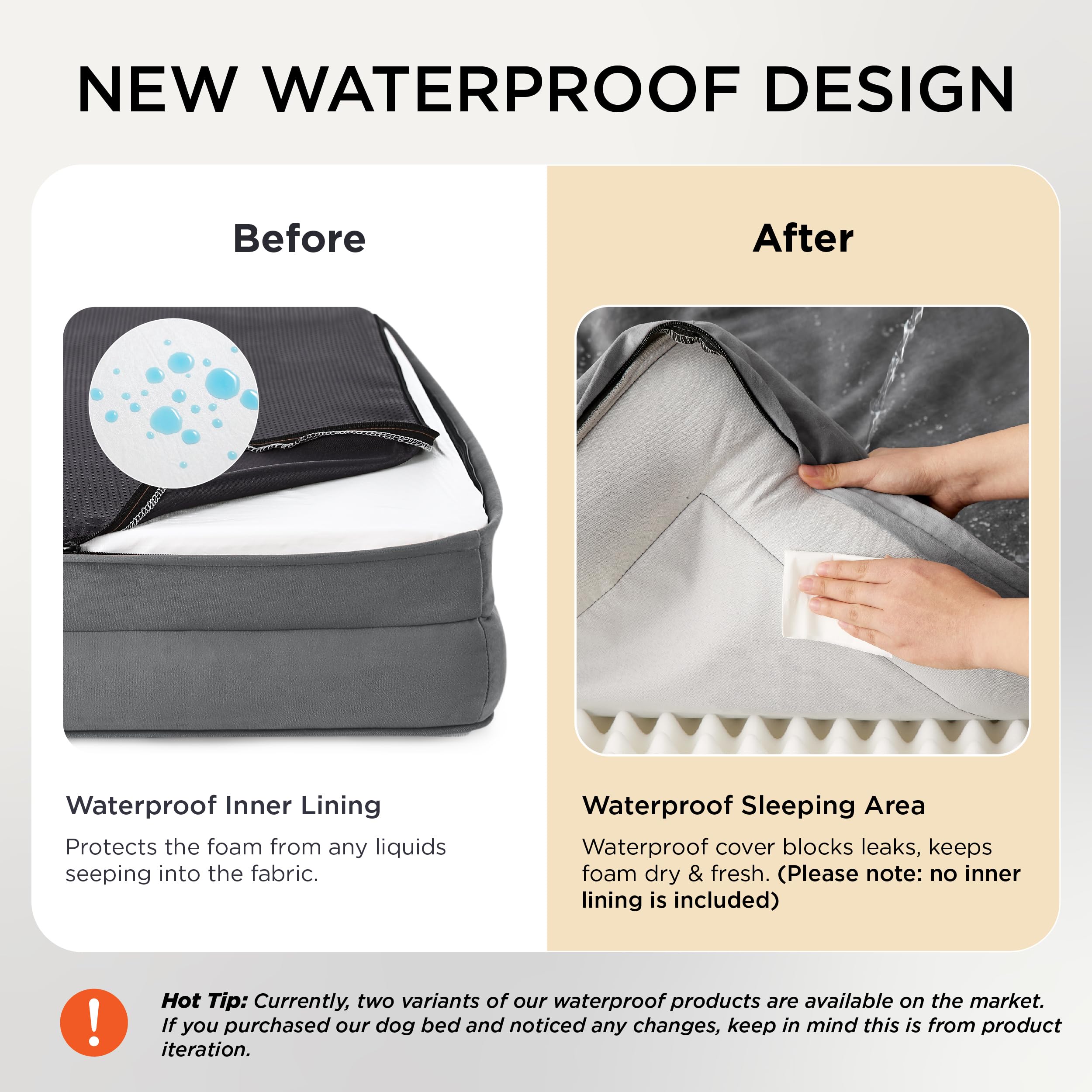 Bedsure Orthopedic Dog Bed for Small Dogs - Waterproof, Washable Cover, Non-Slip Bottom | Grey 24-Inch