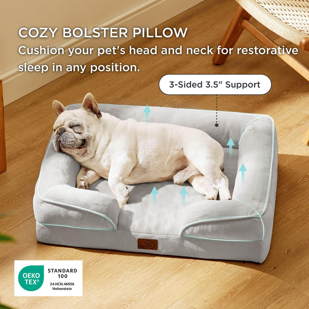 Bedsure Orthopedic Dog Bed for Medium Dogs – Waterproof, Removable Cover, Nonskid Bottom (Light Grey)