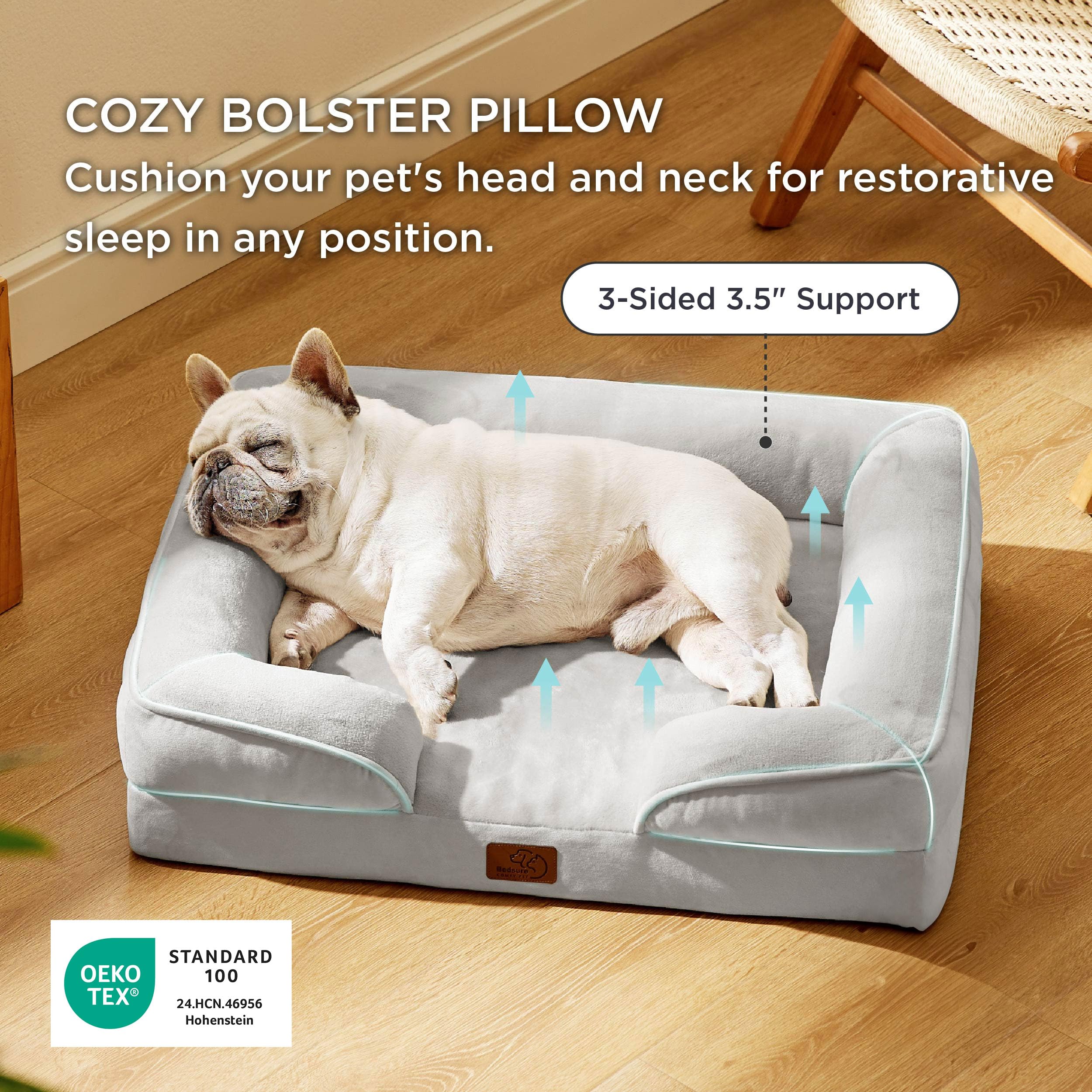 Bedsure Orthopedic Dog Bed for Medium Dogs – Waterproof, Removable Cover, Nonskid Bottom (Light Grey)