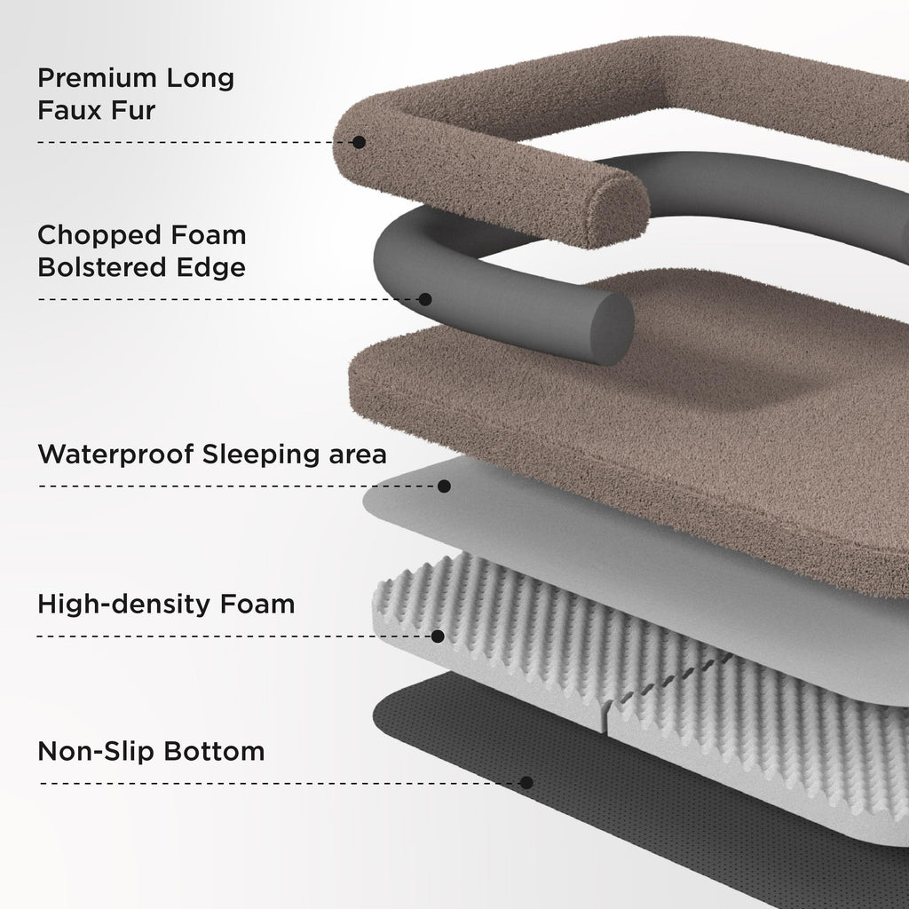 Bedsure Foldable Human Dog Bed — 2-in-1 Giant Bed with Bolster, Egg-Crate Foam, Waterproof Liner, Faux Fur (Dark Grey)