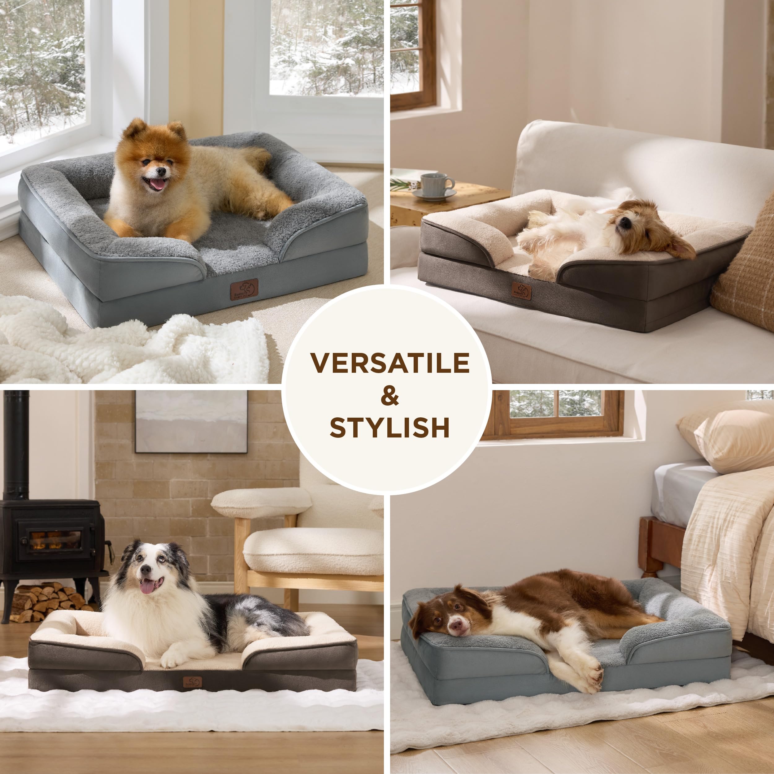 Bedsure Self-Warming Orthopedic Dog Bed - Large Waterproof Non-Skid with Removable Cover
