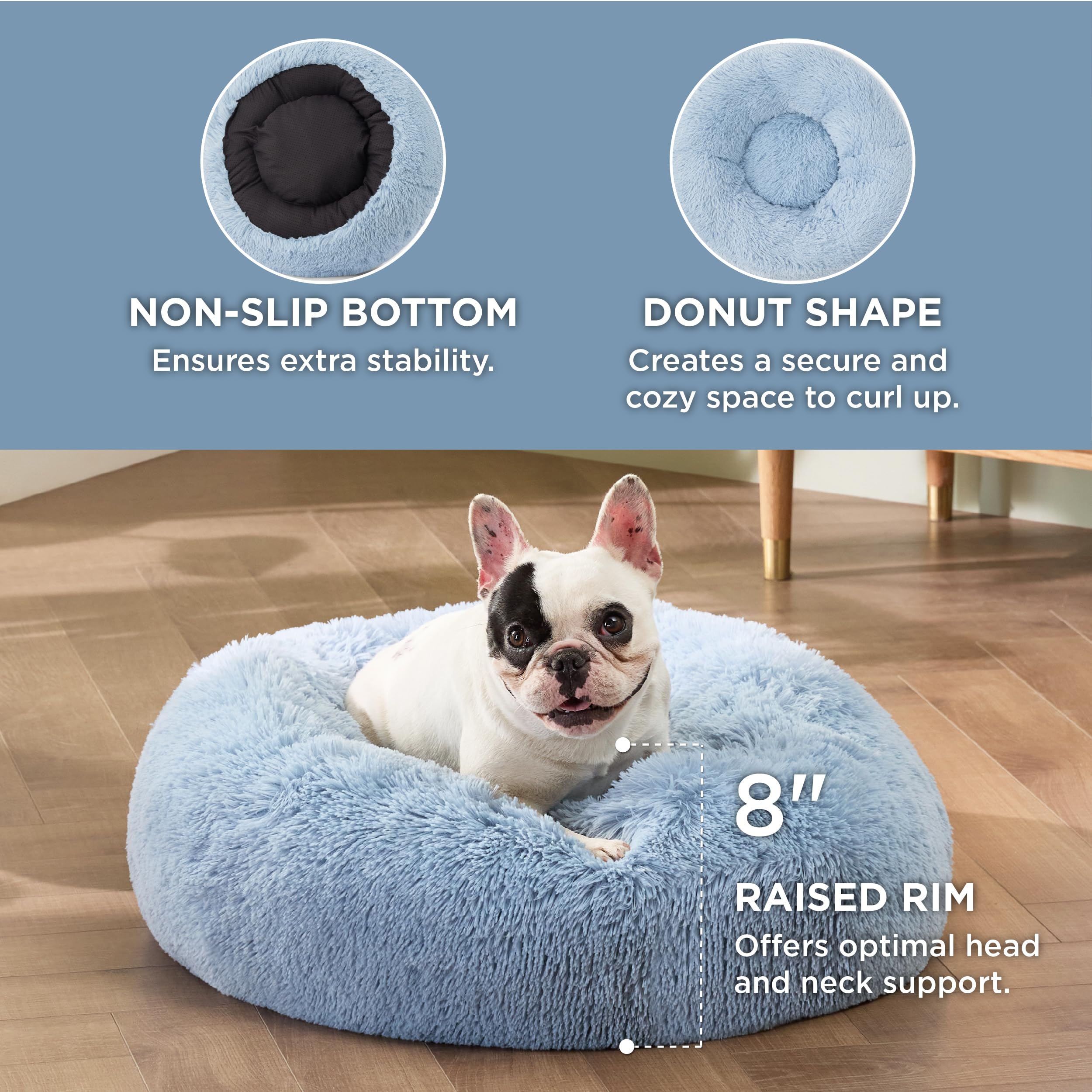 Bedsure Calming Donut Dog Bed for Small Dogs – 23-Inch Round Light Blue, Washable, Anti-Slip, Fits Up to 25 lbs