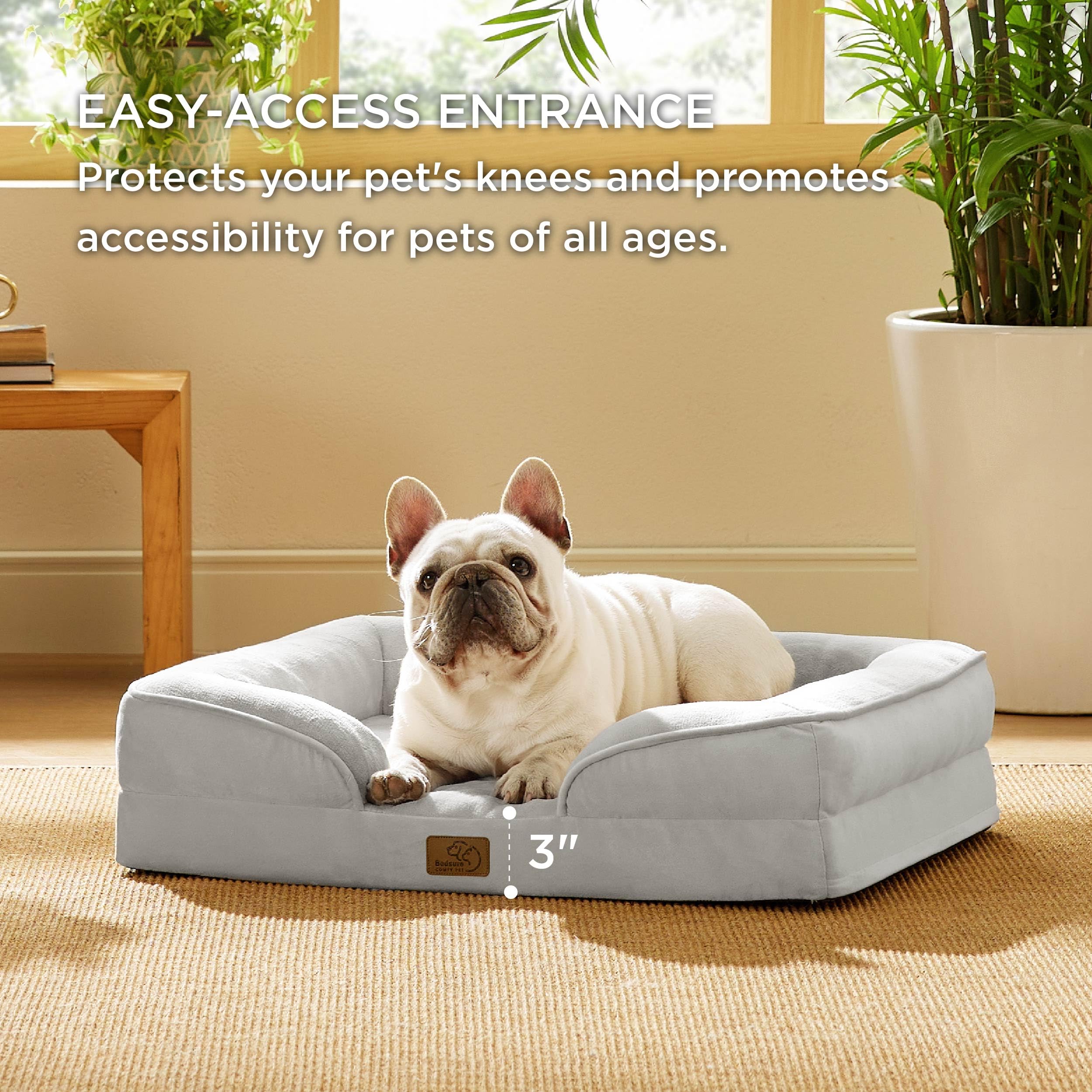 Bedsure Orthopedic Dog Bed for Medium Dogs – Waterproof, Removable Cover, Nonskid Bottom (Light Grey)