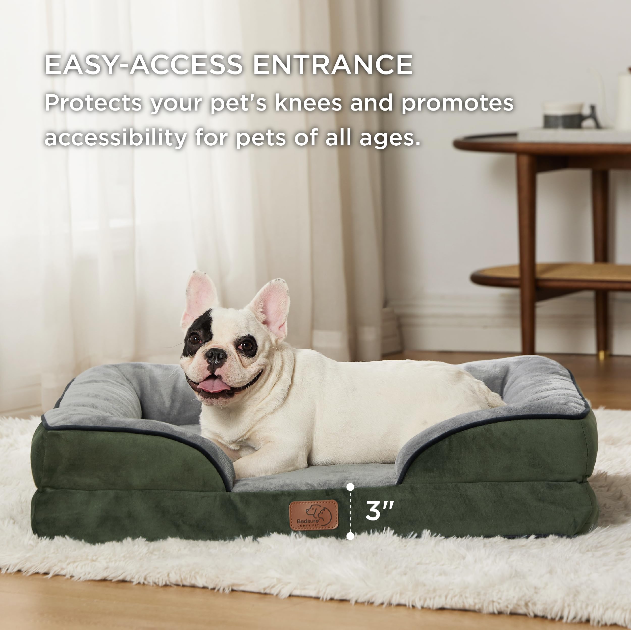 Bedsure Orthopedic Dog Bed for Medium Dogs – Waterproof, Non-Skid, Removable Cover, Dark Green