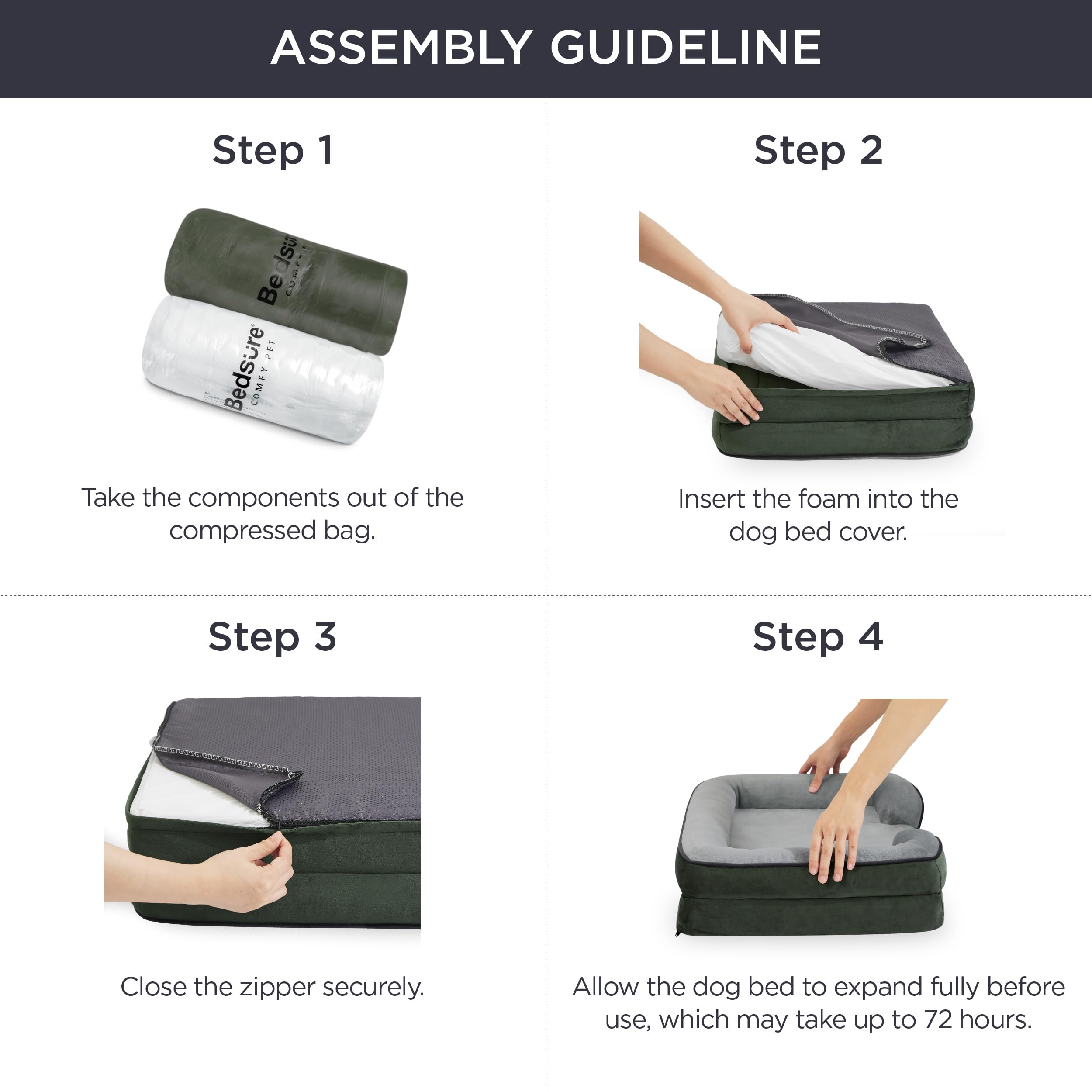 Bedsure Orthopedic Dog Bed for Medium Dogs – Waterproof, Non-Skid, Removable Cover, Dark Green