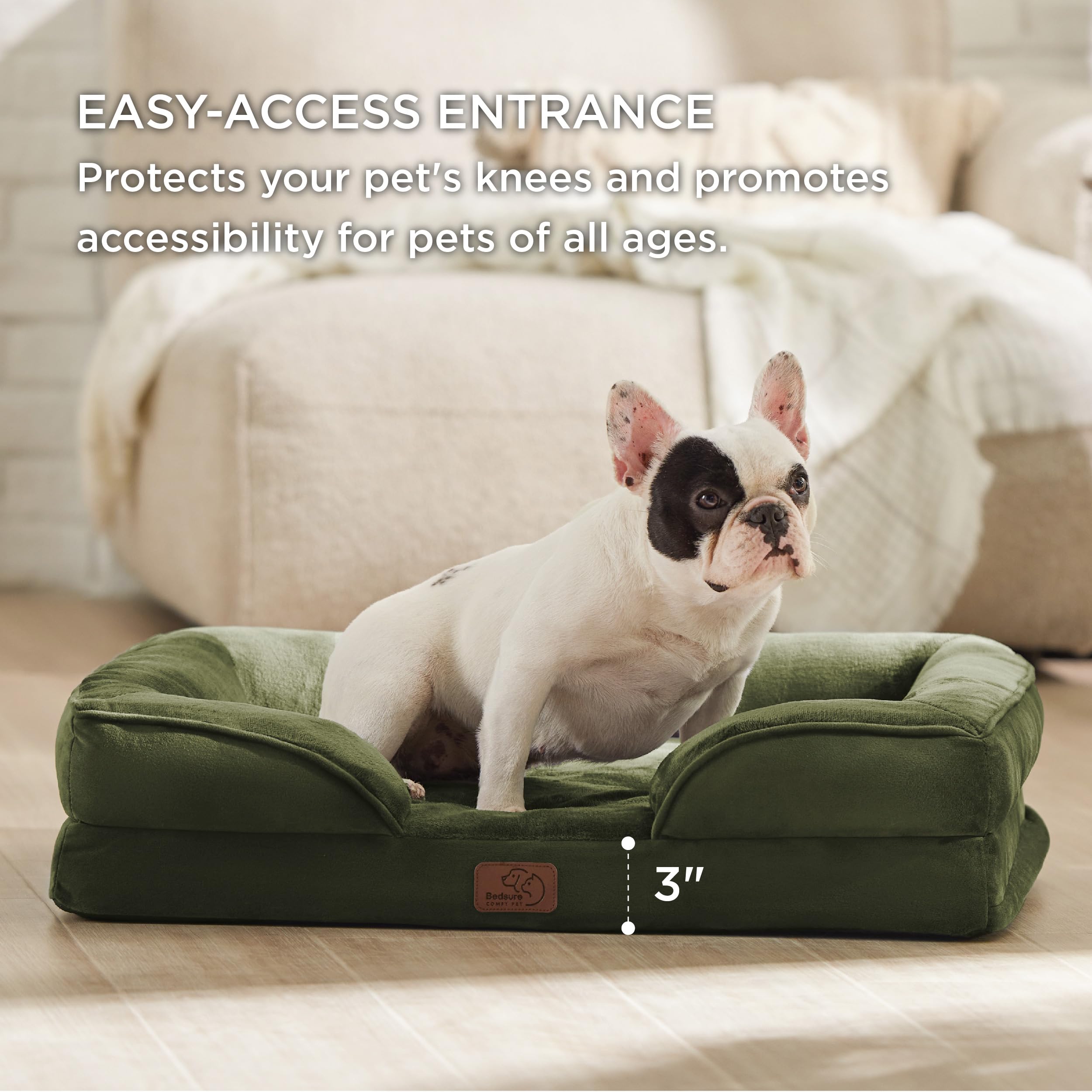 Bedsure 28-inch Orthopedic Dog Bed – Moss Green, Washable, Waterproof, Non-Slip