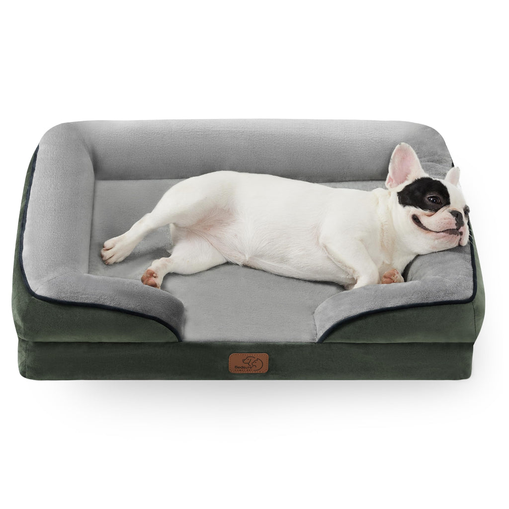 Bedsure Orthopedic Dog Bed for Medium Dogs – Waterproof, Non-Skid, Removable Cover, Dark Green