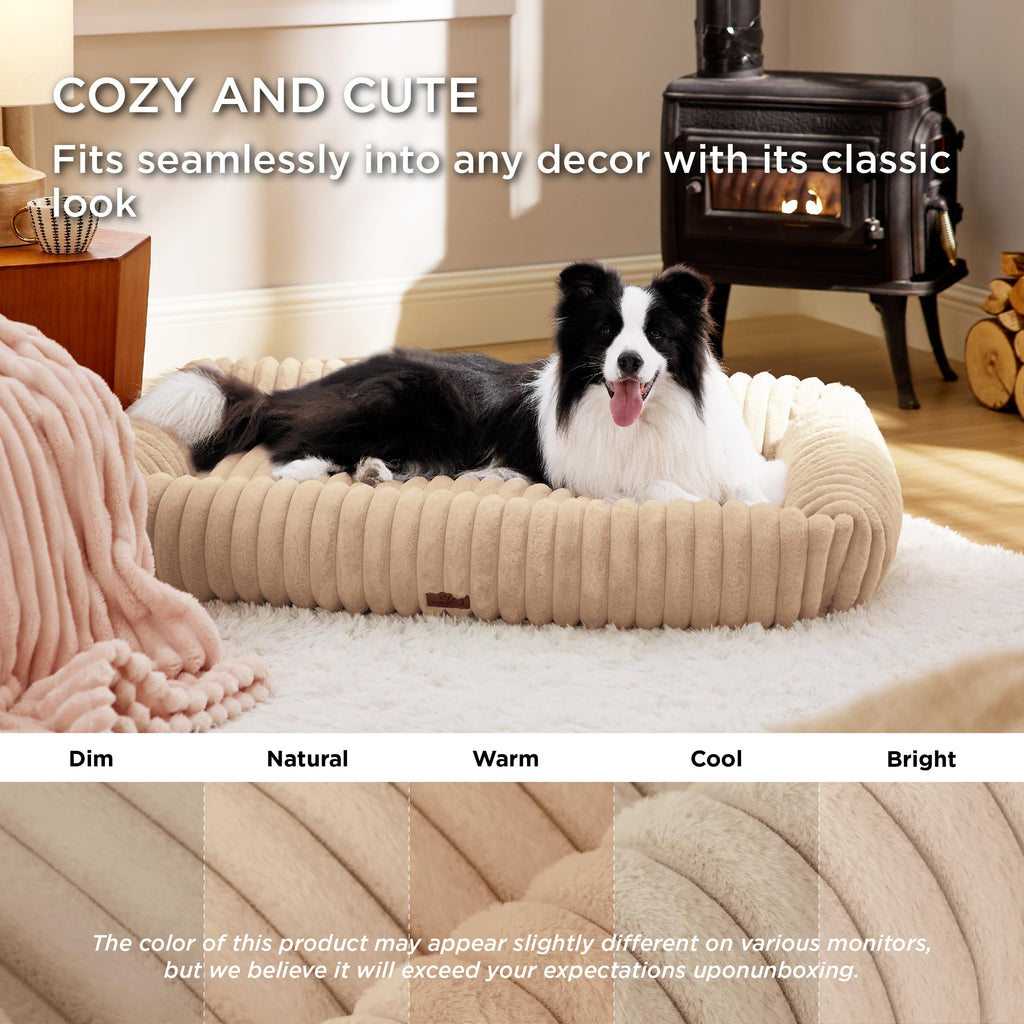 Bedsure Washable Dog Bed for Medium Dogs — Orthopedic Rectangle, 43x30x8 in, Sandy Beige