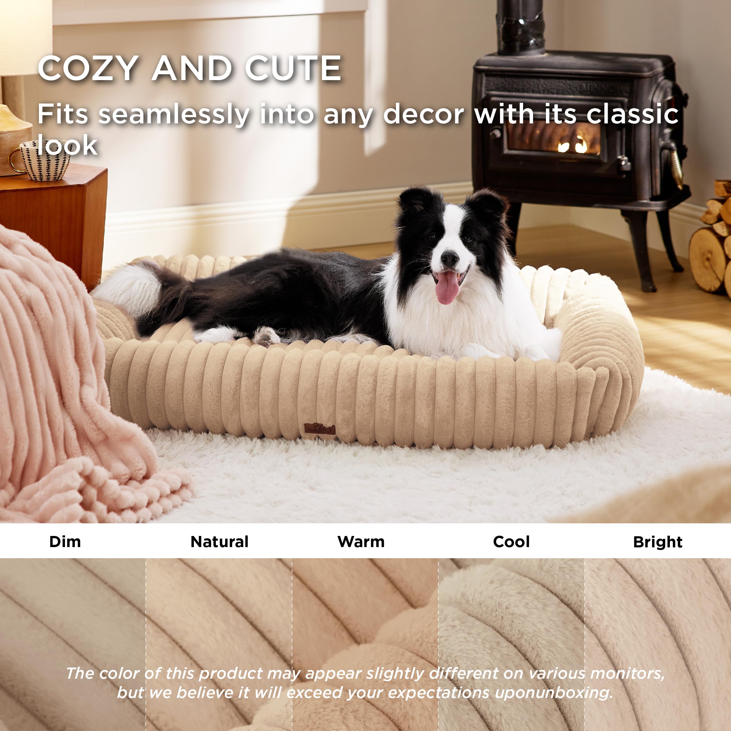 Bedsure Washable Dog Bed for Medium Dogs — Orthopedic Rectangle, 43x30x8 in, Sandy Beige