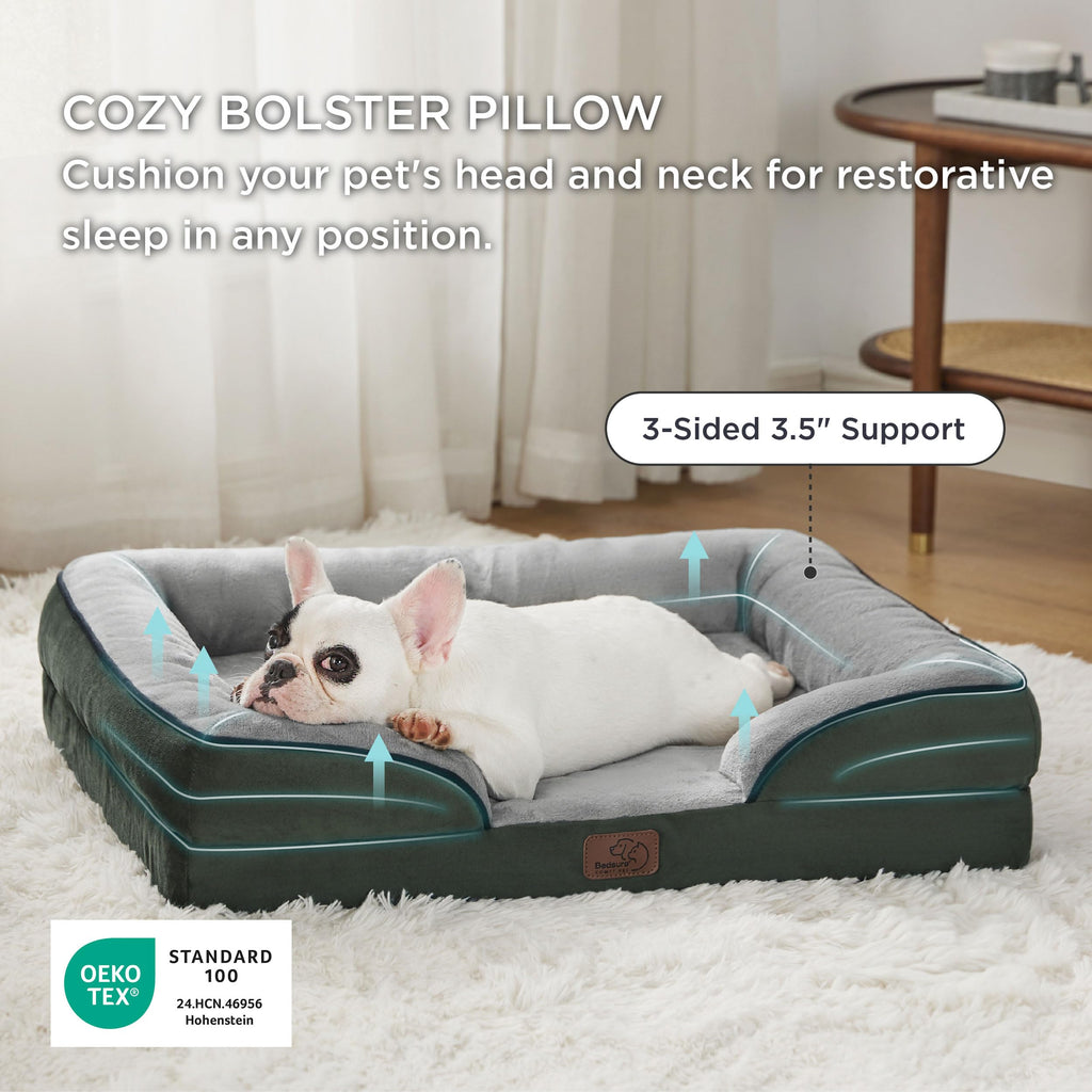 Bedsure Orthopedic Dog Bed for Medium Dogs – Waterproof, Non-Skid, Removable Cover, Dark Green