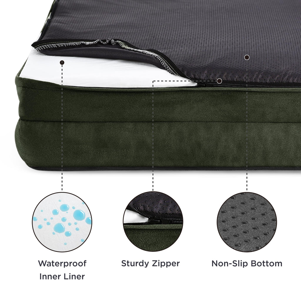 Bedsure Orthopedic Dog Bed for Medium Dogs – Waterproof, Non-Skid, Removable Cover, Dark Green