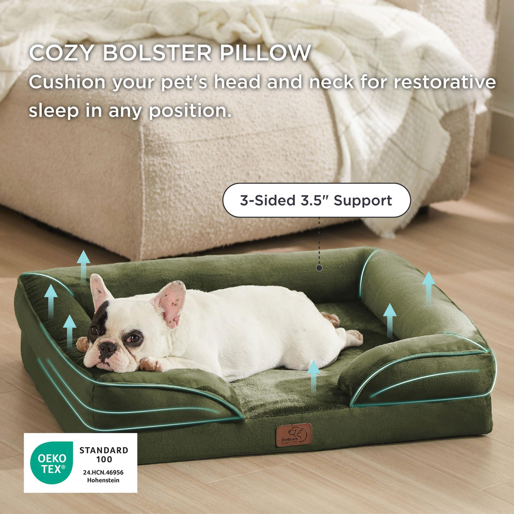 Bedsure 28-inch Orthopedic Dog Bed – Moss Green, Washable, Waterproof, Non-Slip