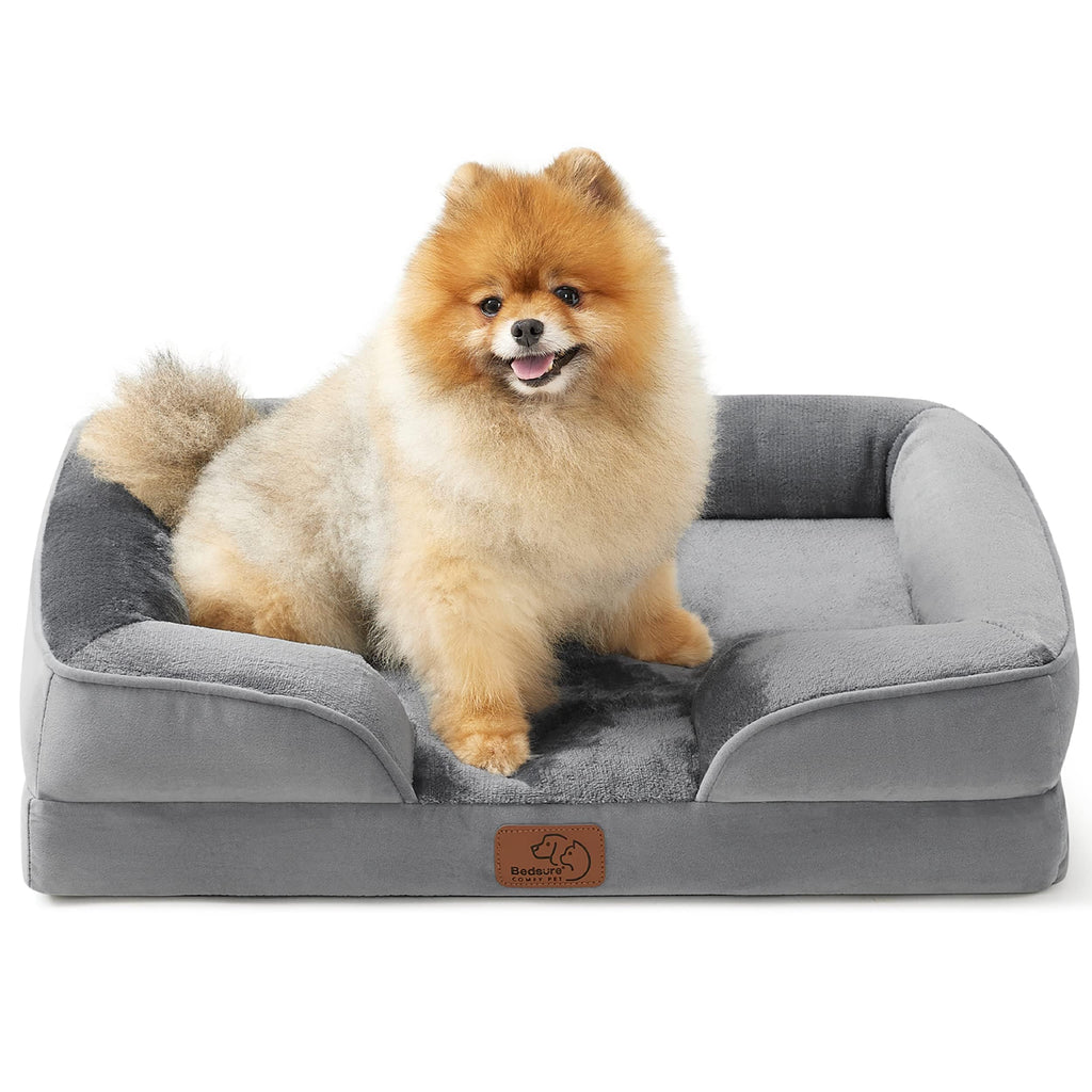 Bedsure Orthopedic Dog Bed for Small Dogs - Waterproof, Washable Cover, Non-Slip Bottom | Grey 24-Inch