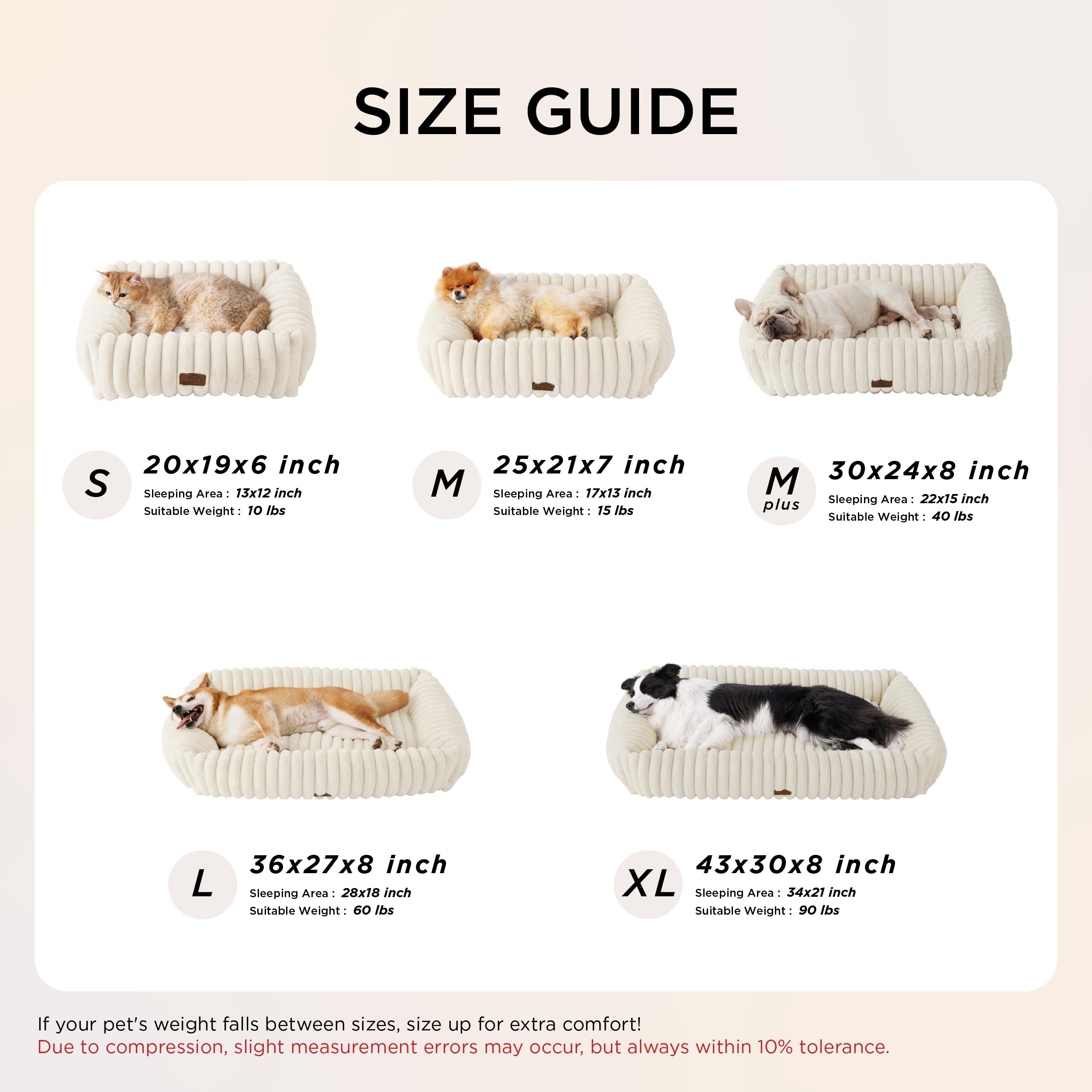 Bedsure Cute Dog Beds – Large Washable Furry Orthopedic Rectangular Bed (36x27x8in, Cream)