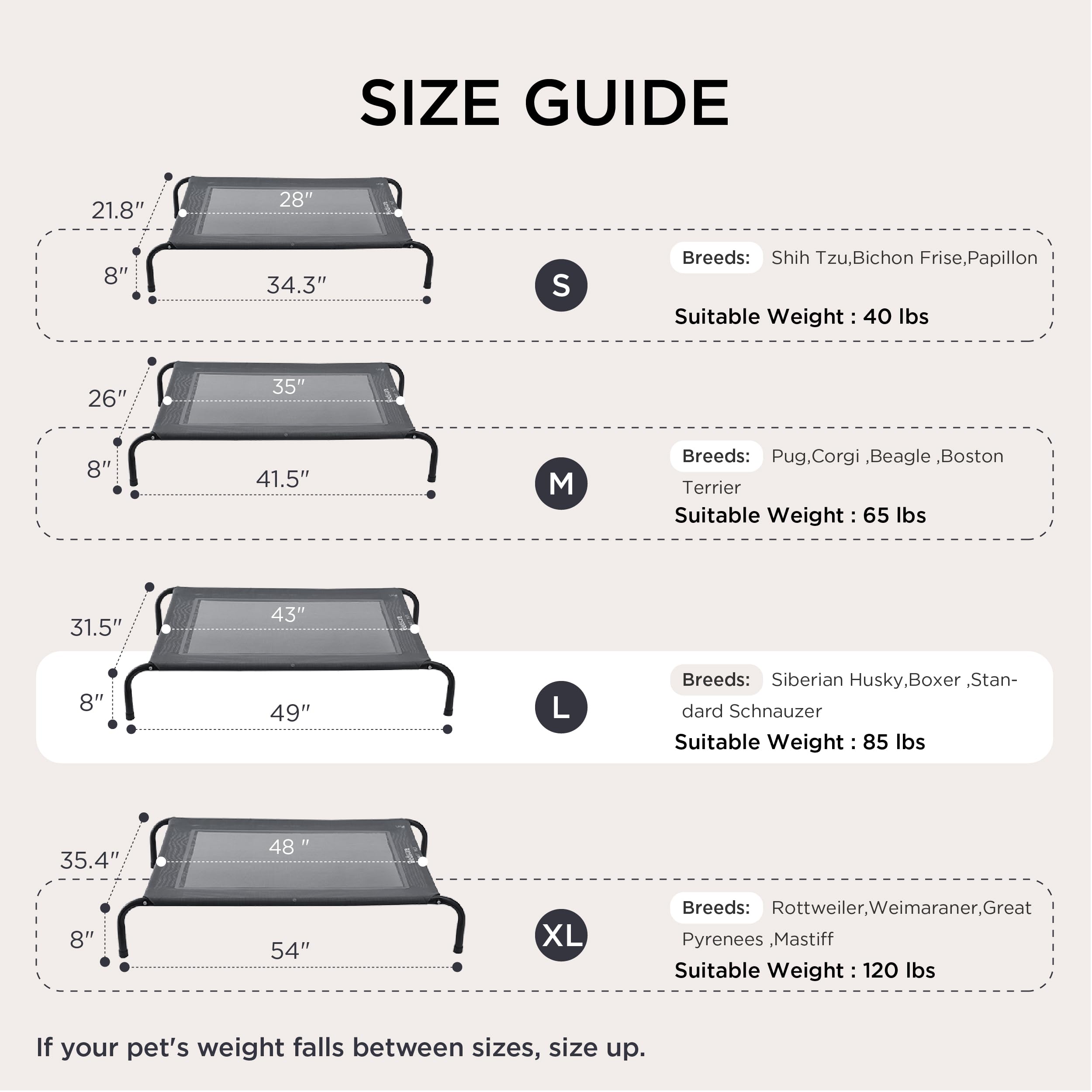 Bedsure Outdoor Elevated Dog Bed — 49-Inch Portable Cooling Raised Cot