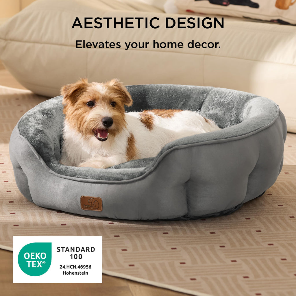 Bedsure Round Donut Dog Bed for Medium Dogs – 28in Grey, Washable & Anti-Slip