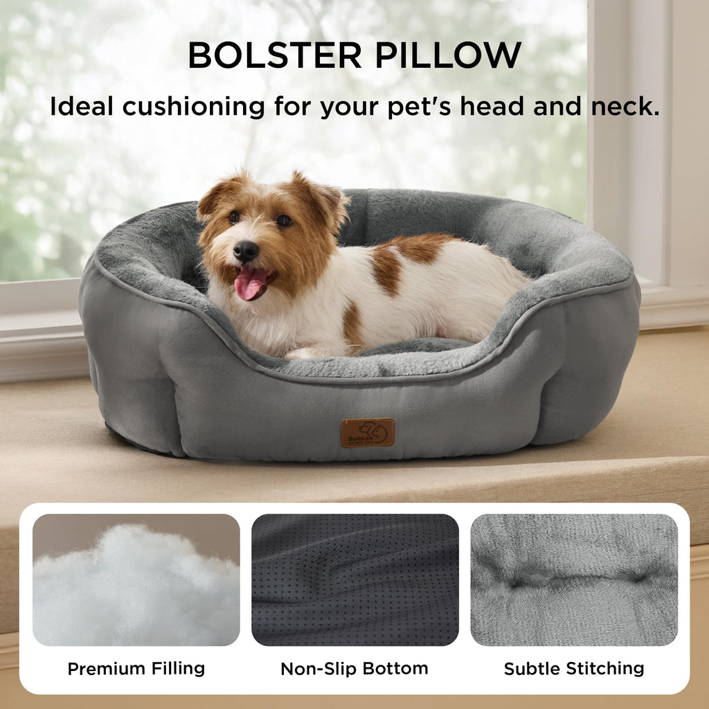 Bedsure Round Donut Dog Bed for Medium Dogs – 28in Grey, Washable & Anti-Slip